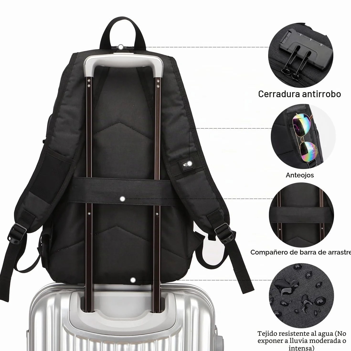 Mochila Hombre Mochila Antirrobo Impermeable,Mochila Ordenador Portatil 15.6 Pulgadas Mochila Portatil con Puerto USB,Mochila Backpack Bolsa para Negocio Trabajo Diario Viaje Escolares,Negro
