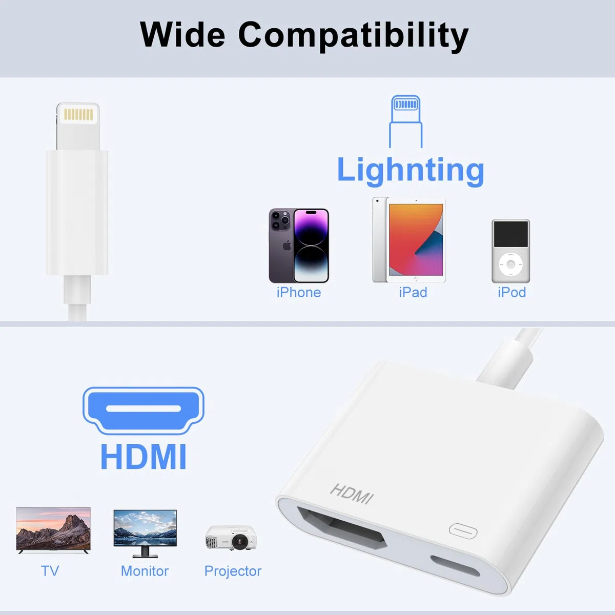 Lightning to HDMI Adaptador [Certificado MFi] adaptador hdmi iPhone y iPad Cable HDMI a TV Adaptador Plug and Play Compatible con iPhone 14/14 Pro/13/12/11/XS/XR/X/8/7/iPad y todos los sistemas iOS
