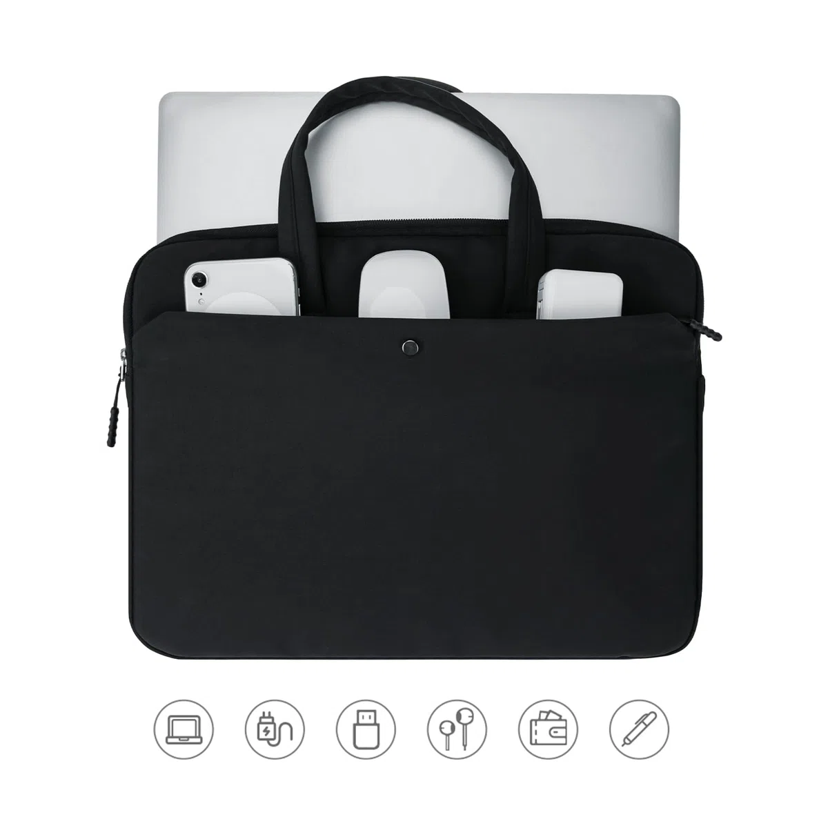 Funda Portatil 13 Pulgadas Bolsa Ordenador para MacBook Air Pro M2 M1 13" Chromebook Notebook 13,3", Sleeve PC Acolchada de Poliéster Impermeable Protector Laptop Fina con Asa Bolsillo, Negro