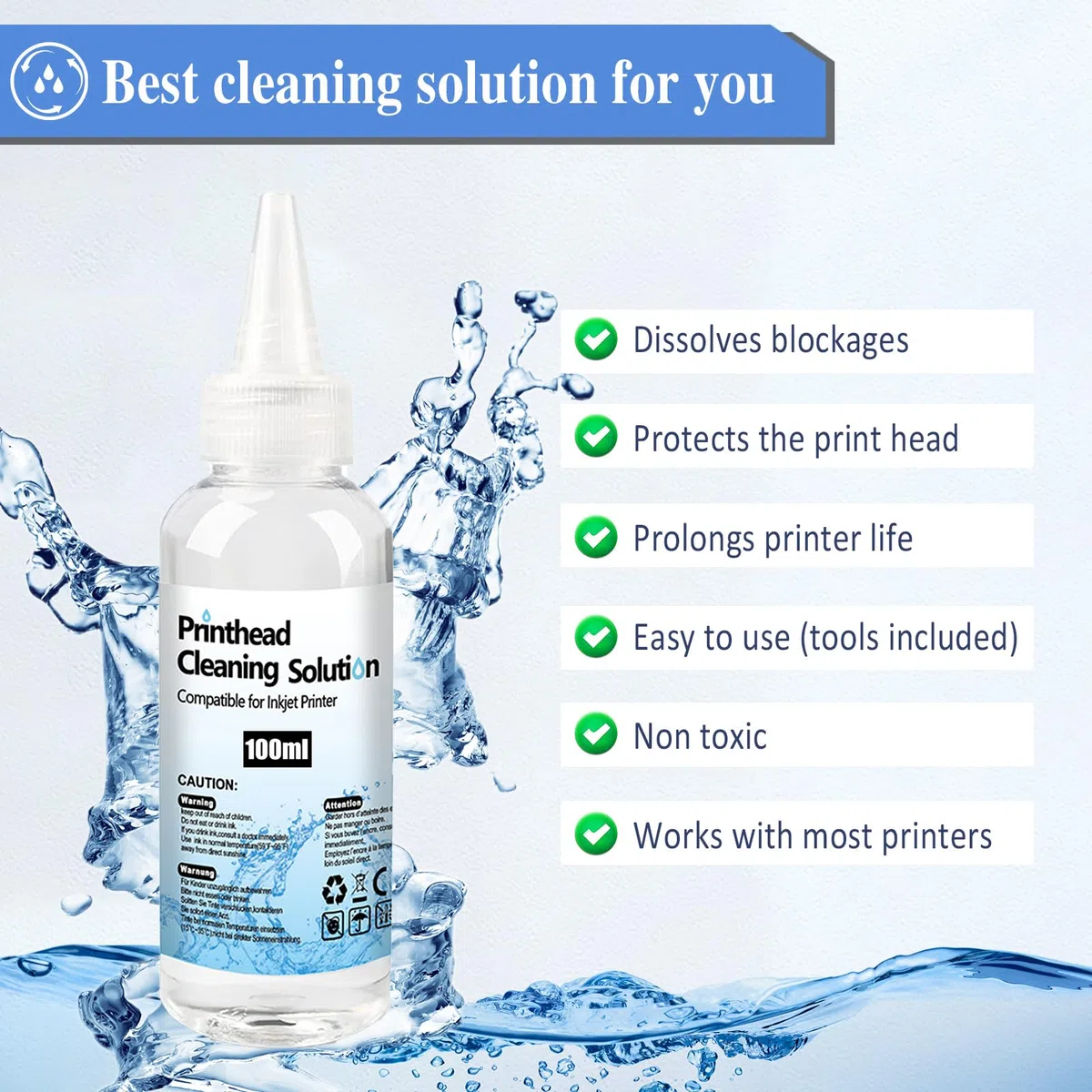 200ml Kit Limpieza Cabezales Impresora, Limpiador de boquillas para Limpiar los Cabezales de impresoras de Inyección de Tinta Epson, Canon, HP, Lexmark, Brother