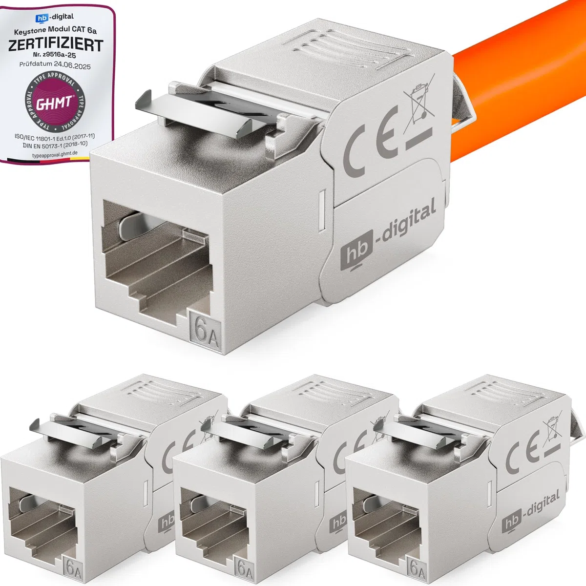 HB-DIGITAL 4x CAT 6A Keystone Módulo Jack RJ45 Conector RJ45 500 MHz 10Gbit/s totalmente blindado LSA Ethernet LAN Cable CAT 6
