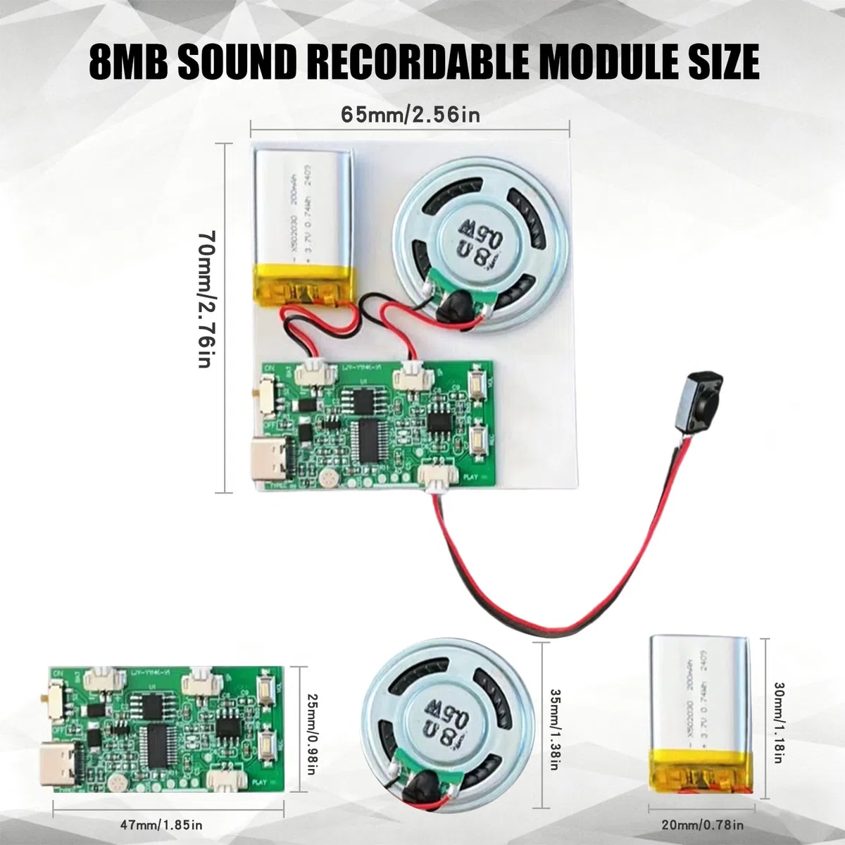 Módulo de sonido USB para MP3 con altavoz, 3 módulos grabables de voz, módulo de grabación de voz de música con batería recargable y cable para tarjetas DIY, regalos, juguetes
