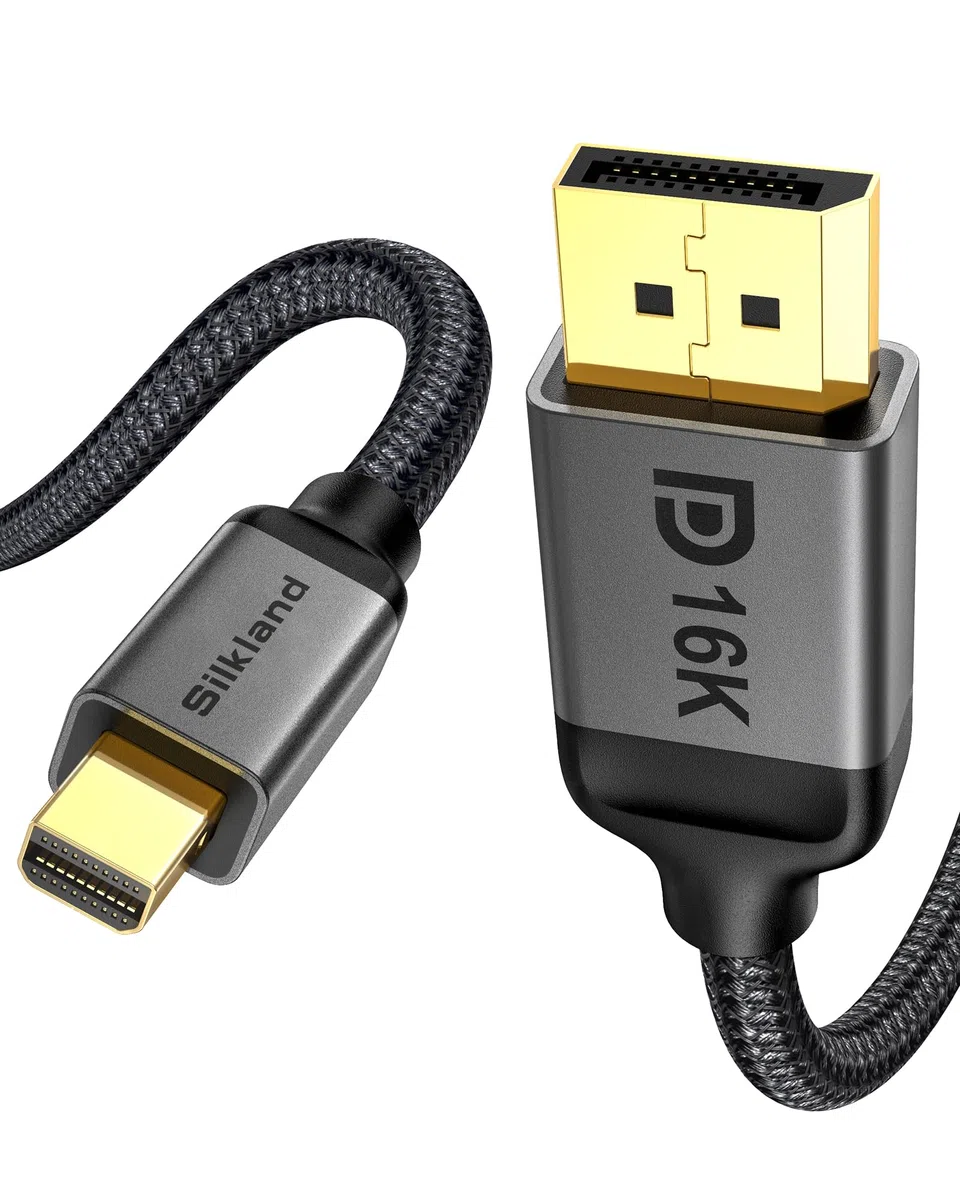 Silkland Cable Mini DisplayPort a DisplayPort 2.1, 16K@60Hz 4K@240Hz 8K@144Hz, HDR, DSC1.2a, G-Sync FreeSync, [Thunderbolt 2] Cable Mini DP a DP 2.1 para Laptop, MacBook, iMac, Monitor, NUC, 2m