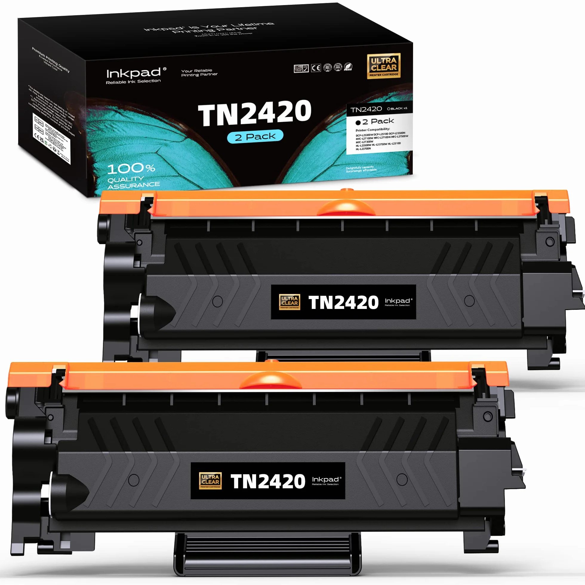 iNKPAD TN2420 Cartuchos de Tóner Compatibles con Brother MFC-L2710DW L2750DW L2710DN L2730DW HL-L2310D L2350DW DCP-L2510D L2530DW L2550DN (2 Negro)