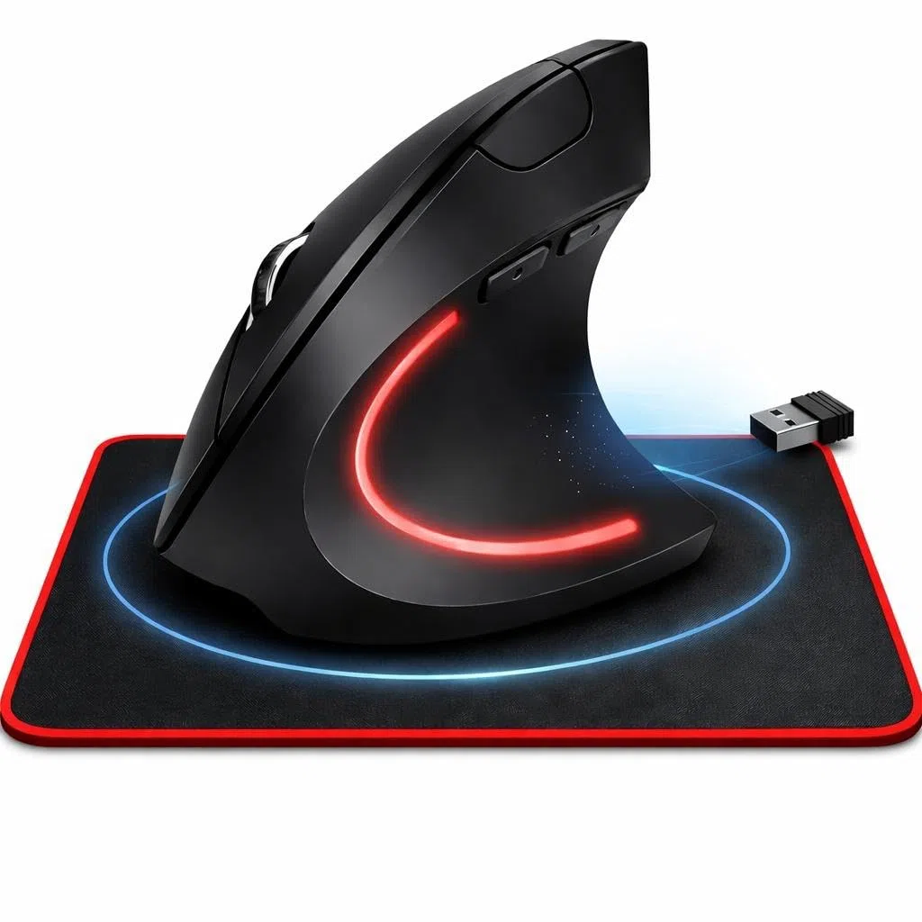 Ratón Vertical Inalámbrico y Ergonómico + Alfombrilla, 1200DPI, 6 Botones, Raton Ergonomico e Inalambrico para Reducir la Tensión en Brazos y Muñecas, 2.4G Raton Silencioso para PC y MacBook