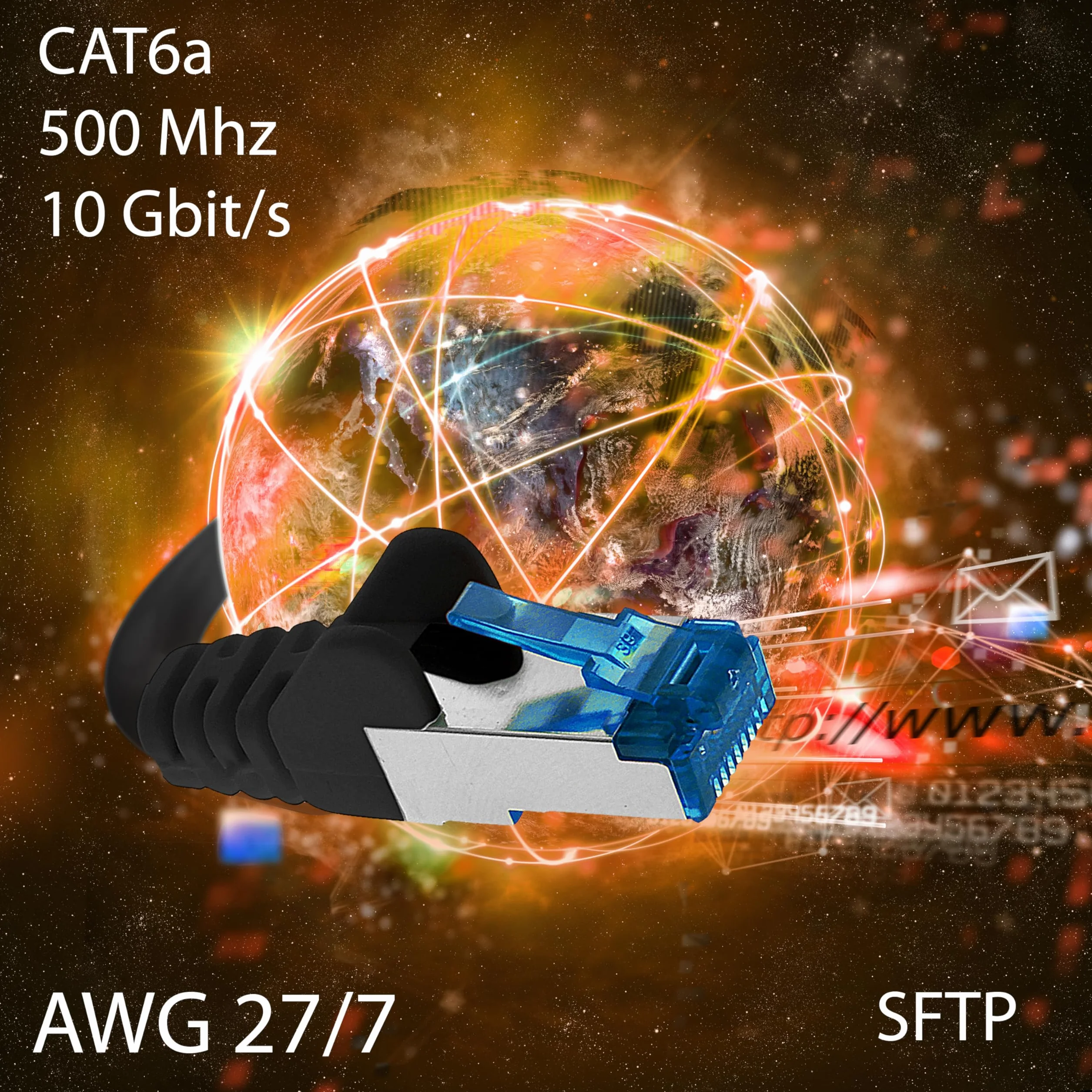 1,5m Cable de Red, Cable Ethernet y LAN SFTP PIMF Cat6a - transmite hasta 10 Gigabit por Segundo y es Adecuado para switches, routers, módems con Entrada RJ45, blanco - 10 piezas