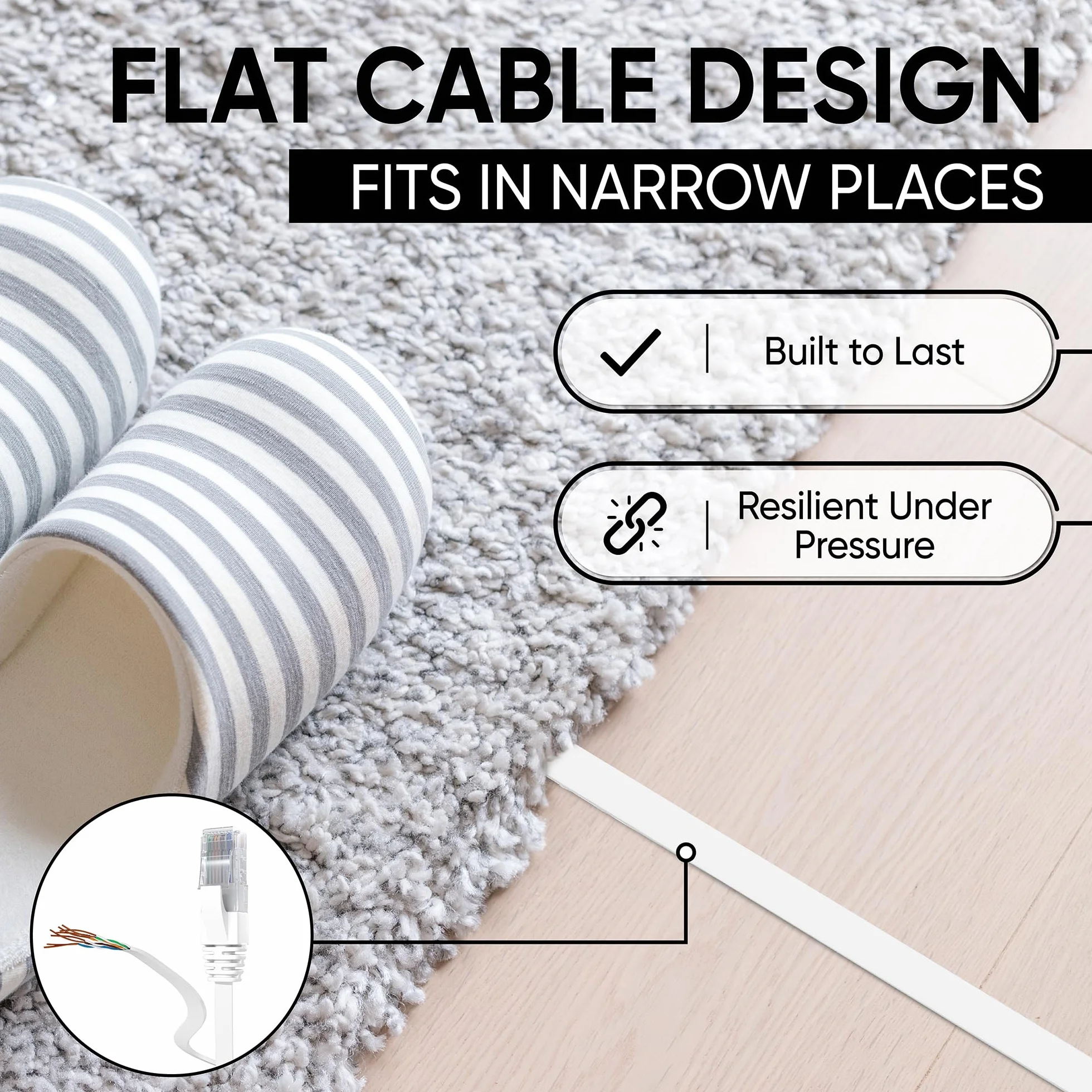 Mr. Tronic Cable Ethernet Cat 6 De 10m, Cable de Red Plano LAN Con Conectores RJ45 Para Internet Rápida & Fiable - Cat6 con Conexión AWG24 | Internet UTP CCA (10 Metros, Blanco)