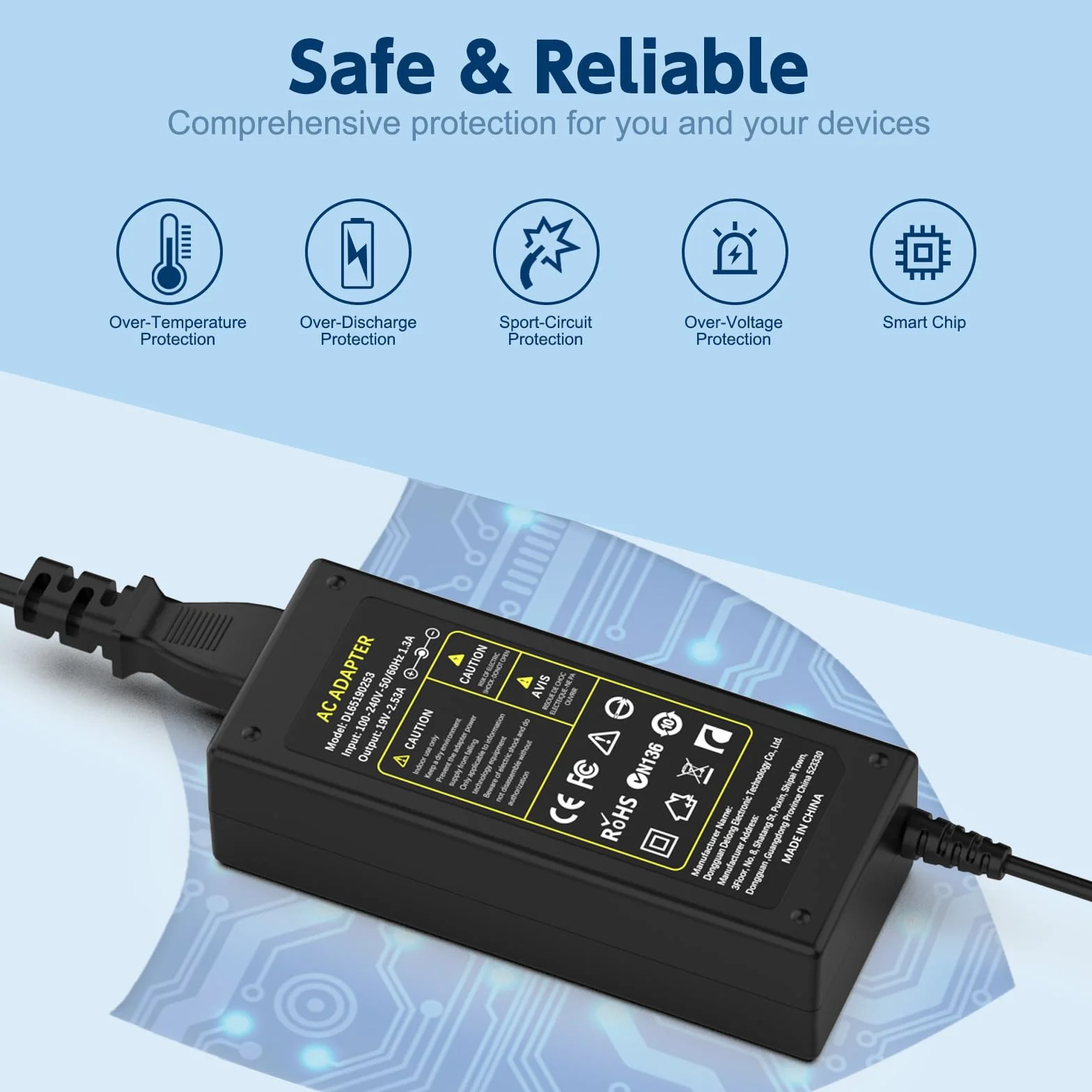 Cargador 19V Compatible con LG TV 19" 20" 22" 23" 24" 27" 29" 32" 34" Samsung Monitor 22" 32" LED LCD HDTV Televisión Pantalla Fuente de Alimentación Adaptador Charger