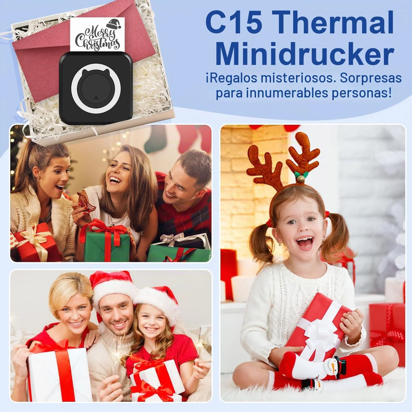 GuKKK Mini Impresora para Movil, Impresora Fotográfica, Portátil Mini Impresora Bluetooth Impresora Termica, Inalámbrico Impresora Térmica Con 13 Rolls of Paper, Movil Impresora Fotos, para Fotos Nota