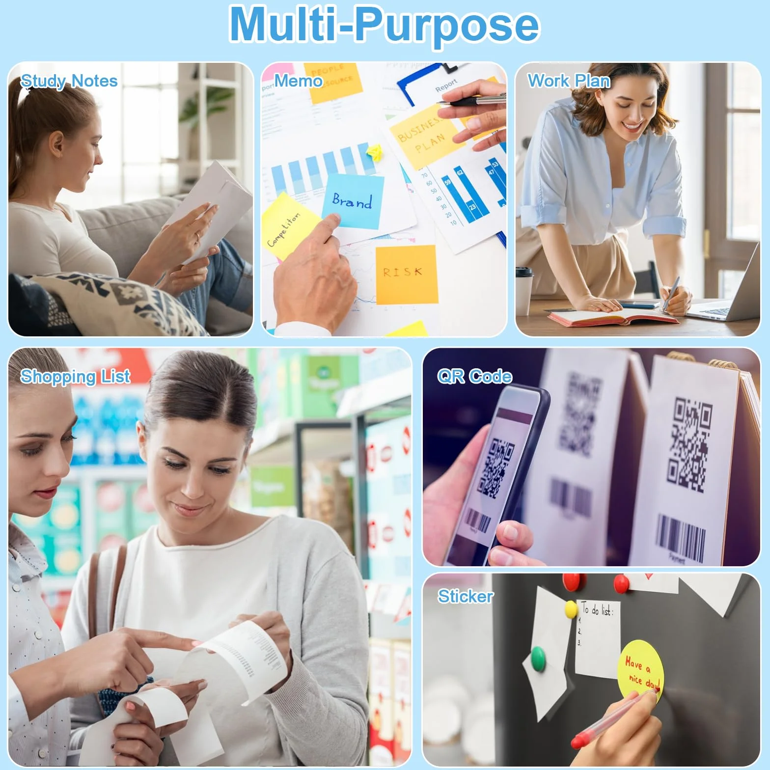 GuKKK Mini impresora, impresora fotográfica portátil, mini impresora fotográfica inalámbrica, impresora térmica para smartphone, impresora Bluetooth, para ayuda de aprendizaje, notas de aprendizaje