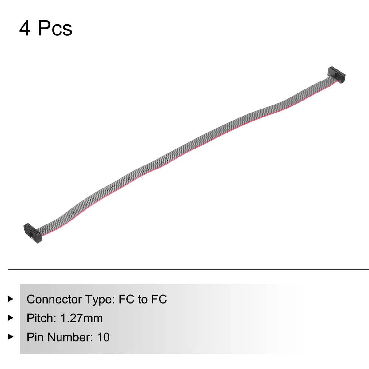 QUARKZMAN Cable de Cinta Plana IDC de 10 Pines, Paso de 1,27 mm, Conector FC a FC, Cable de Puente Gris de 20 cm de Longitud para Computadora, Pantalla LED, DVD, 4 Unidades