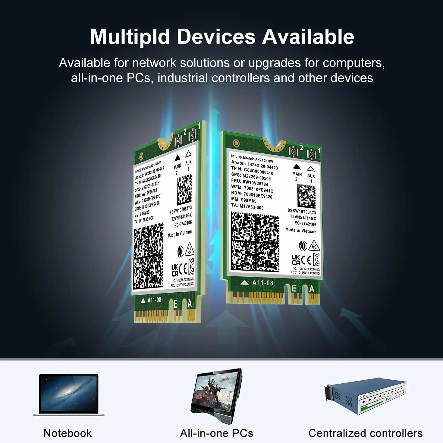 Tarjeta inalámbrica WiFi 6E Intel AX210NGW, Bluetooth 5.3 tribanda, 5400 Mbps, M.2/NGFF, para PC y portátil, Compatible con Windows 10/11 (64 bits)