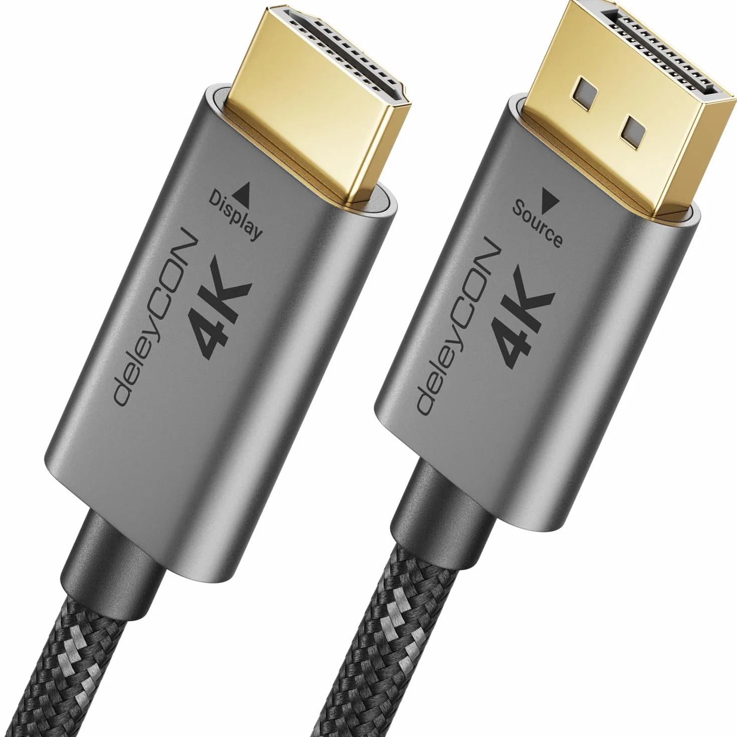deleyCON 1m 4K Cable DisplayPort a HDMI (para Monitor, TV, Proyector) - 4K@60Hz - Unidireccional DisplayPort a HDMI - Conector Aluminio + Cable Nylon - para DP Ordenador, PC, Tarjeta Gráfica