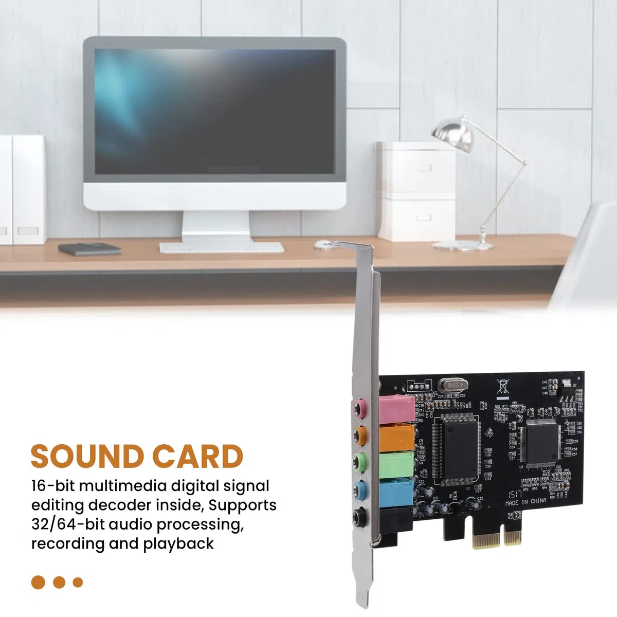 Tarjeta de Sonido Interna 5.1 para 10 con Soporte de Perfil Bajo, PCI-E EstéReo 3D, Tarjeta de Sonido PCI de 32/64 bits con Chip CMI8738