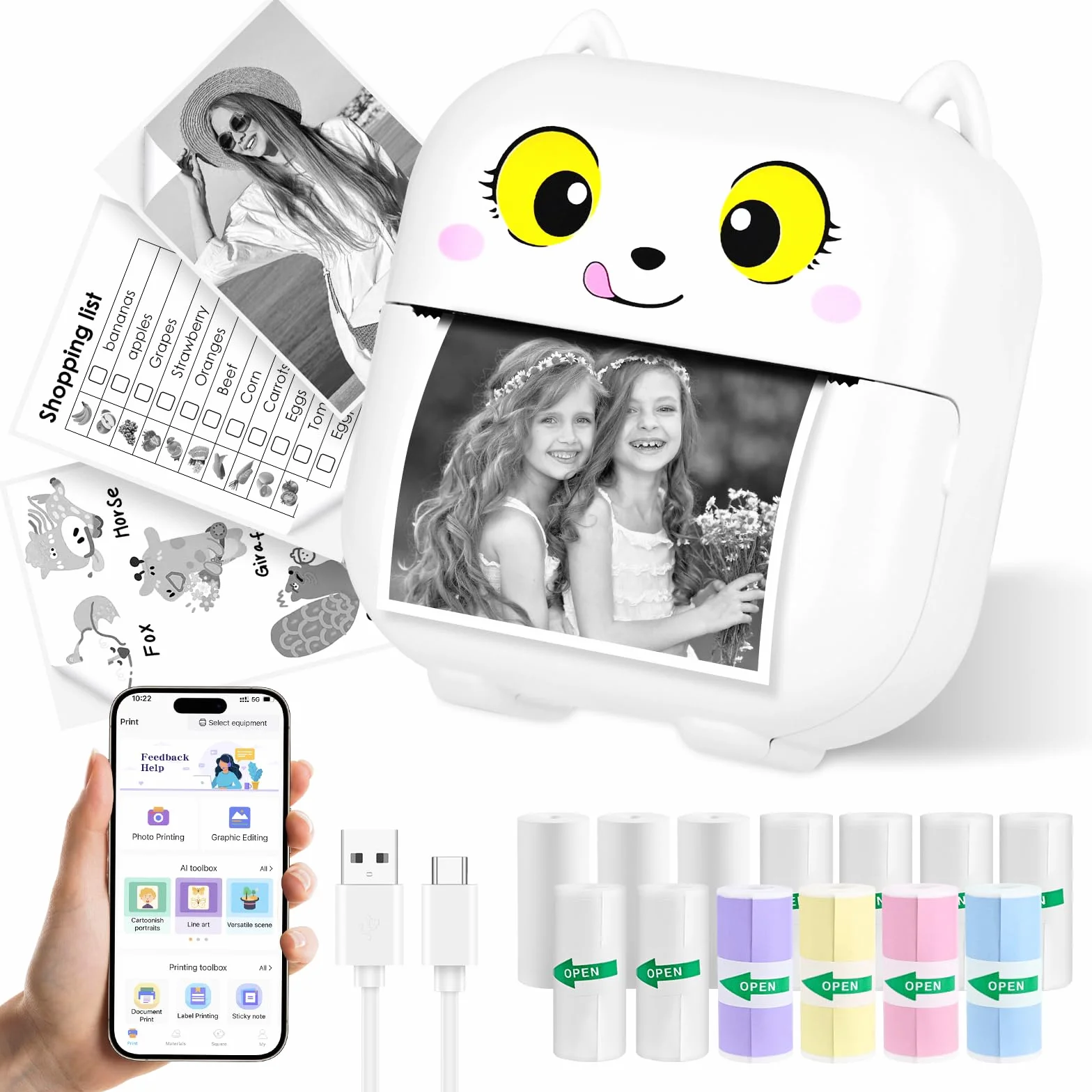 Mini Impresora para Movil, Mini Impresora Termica Fotográficas, Impresora Portátil Bluetooth, Impresora Ninos Pegatinas, Impresora Fotos, Impresora Termica Portatil Ninos