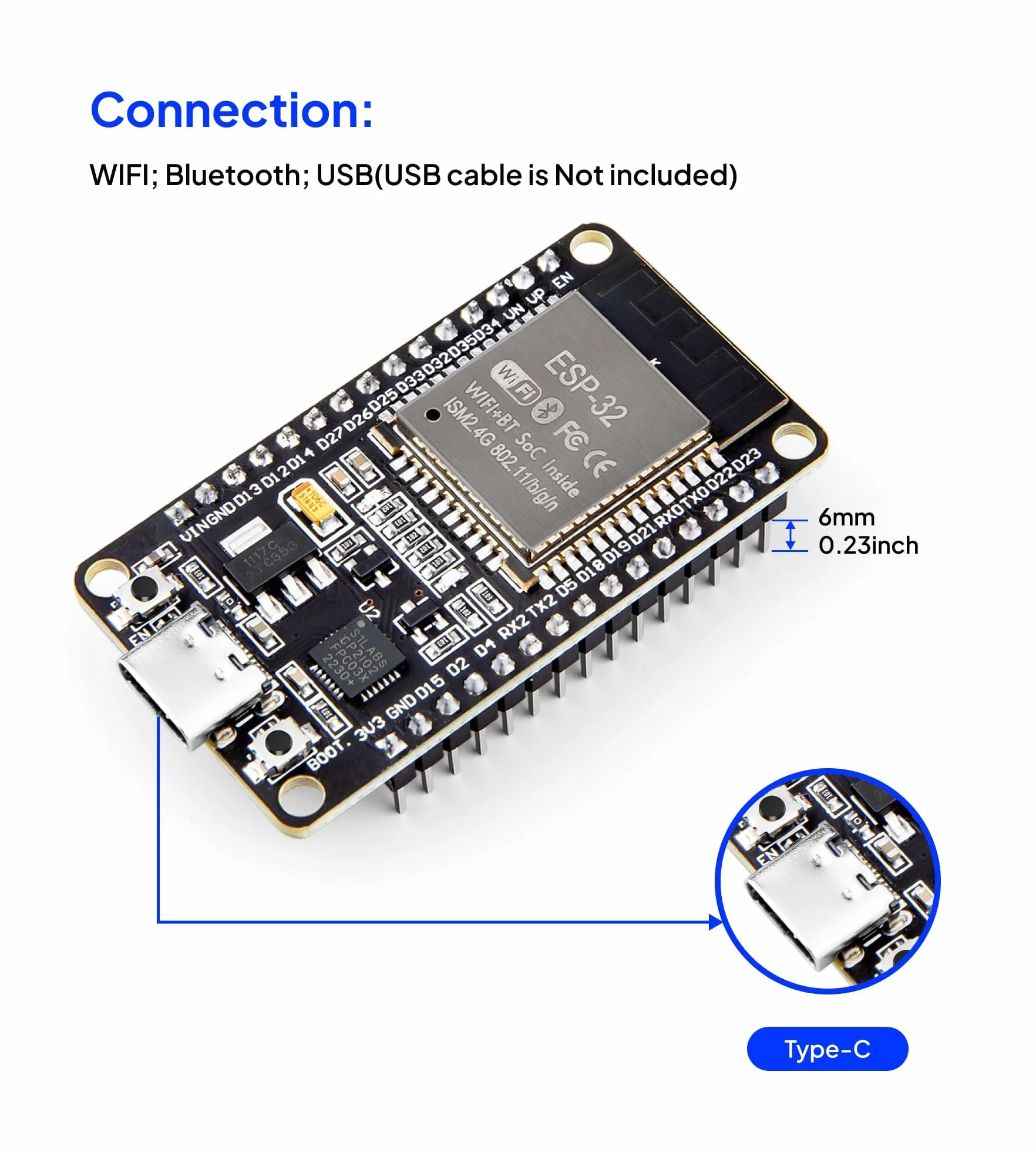 ELEGOO 3PCS Placa de Desarrollo ESP32 Type C-USB, Microcontrolador de Doble Núcleo WiFi+Bluetooth de Modo Dual a 2.4 GHz para Arduino IDE, MicroPython, NodeMCU, Compatible con Ap/STA/Ap+STA