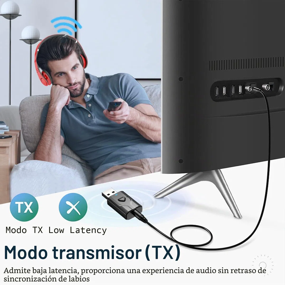 Adaptador Bluetooth USB para TV, transmisor Receptor Bluetooth 5.0, Emisor de Audio portátil con Jack 3,5 para TV, PC,Coche, Estéreo, Altavoces, micrófono Integrado, Manos Libres y música