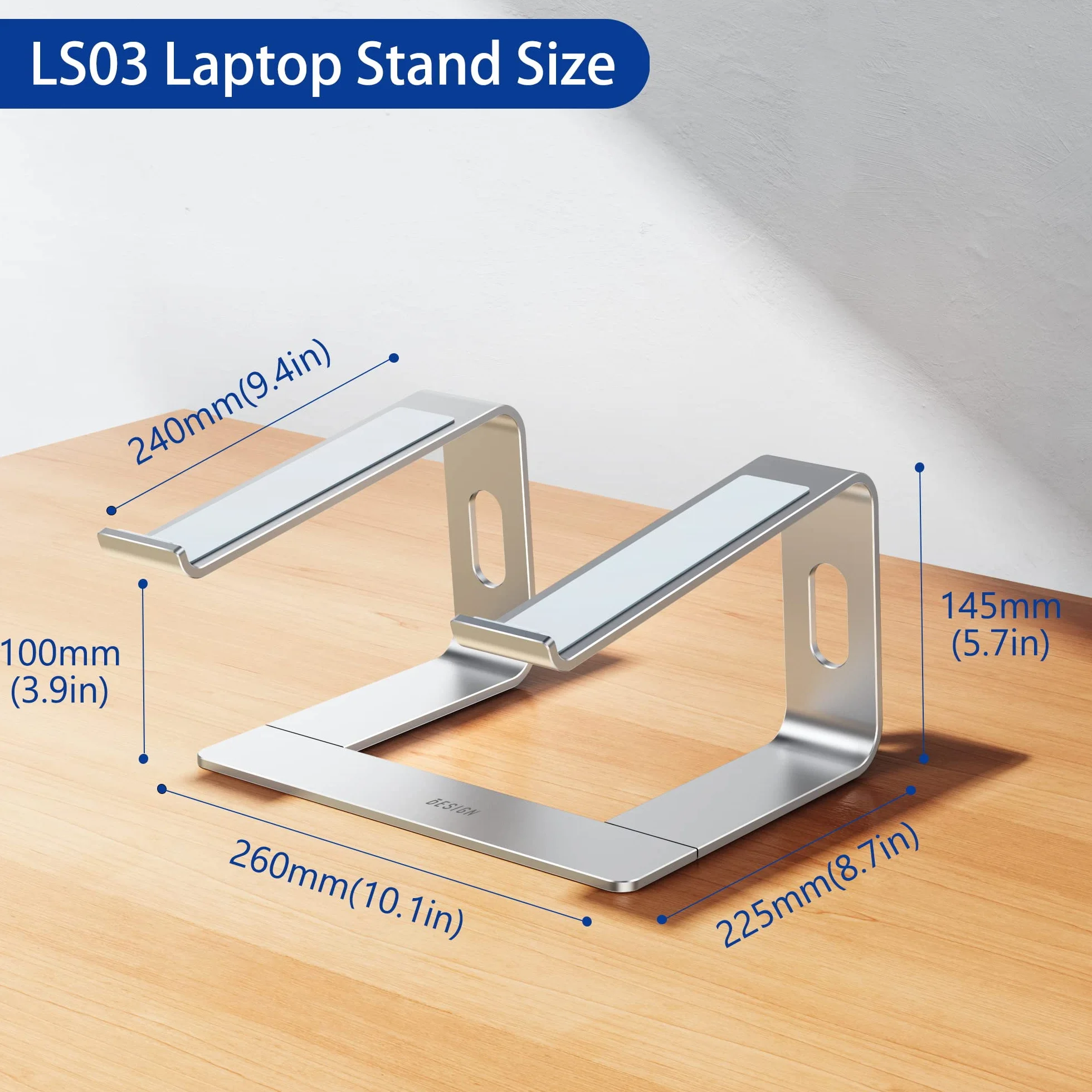 BESIGN LS03S Soporte Portátiles, Soporte de Aluminio Ergonómico para Portátiles Compatible con 10-15,6", Metal Plata