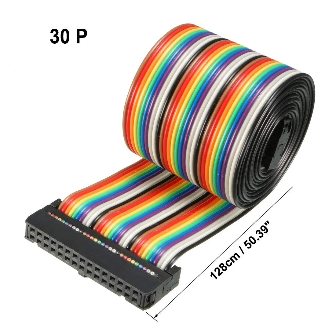 sourcing map Cable Plano Idc 30 Pines Flexible Multicolor Cinta Arco Iris Cable Puente 128cm 2.54mm Pitch,1pcs