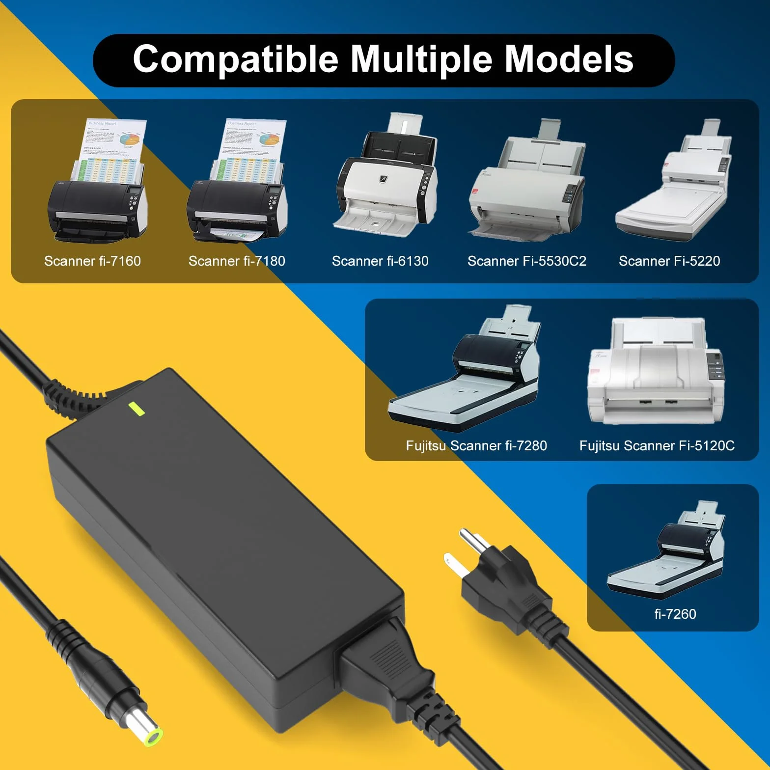 Cargador Adaptador de 24 V Compatible con Fujitsu Scanner S1500 S1500M fi-7160 fi-7180 fi-7260 fi-7280 fi-5120C fi-6110 fi-6140 fi-6230 fi-6240 Document Scansnap