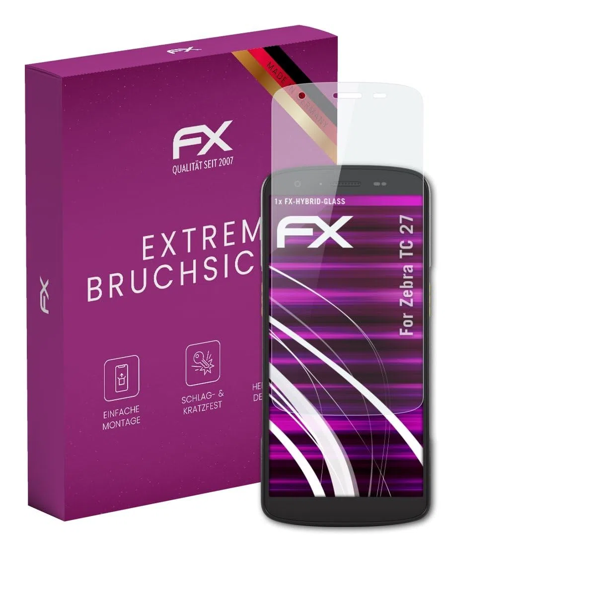 atFoliX Lámina Protectora de plástico Cristal compatible con Zebra TC27 Película Vidrio, 9H Hybrid-Glass FX Protector Pantalla Vidrio templado de plástico