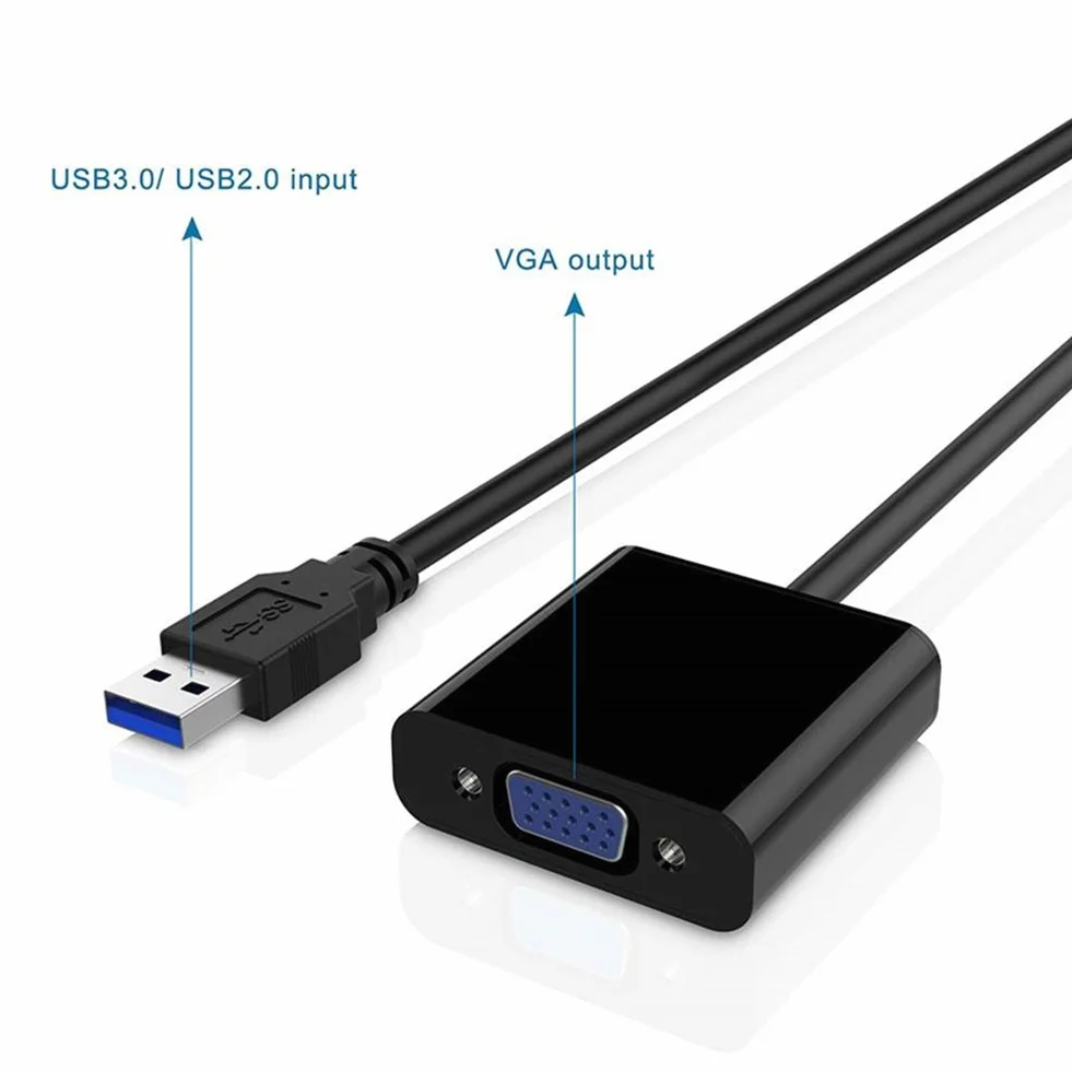 RGBS USB 3.0 A VGA Adaptador convertidor, 1080P USB a VGA Tarjeta gráfica de vídeo Pantalla Externa Cable Adaptador para PC Laptop Windows 7/8/8.1/10/etc, NO Sistemas de Apoyo Mac