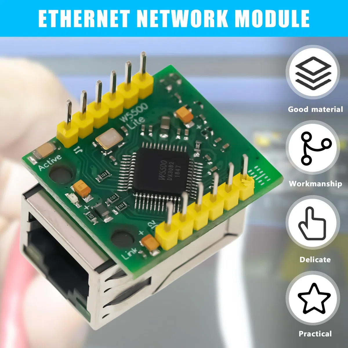Leikurvo 2 Piezas USR-ES1 W5500 módulo de Red Ethernet SPI a LAN TCP IP STM32 Interfaz, convertidor Ethernet TCP/IP Mod Compatible WIZ820Io Interfaz 3.3V 5V