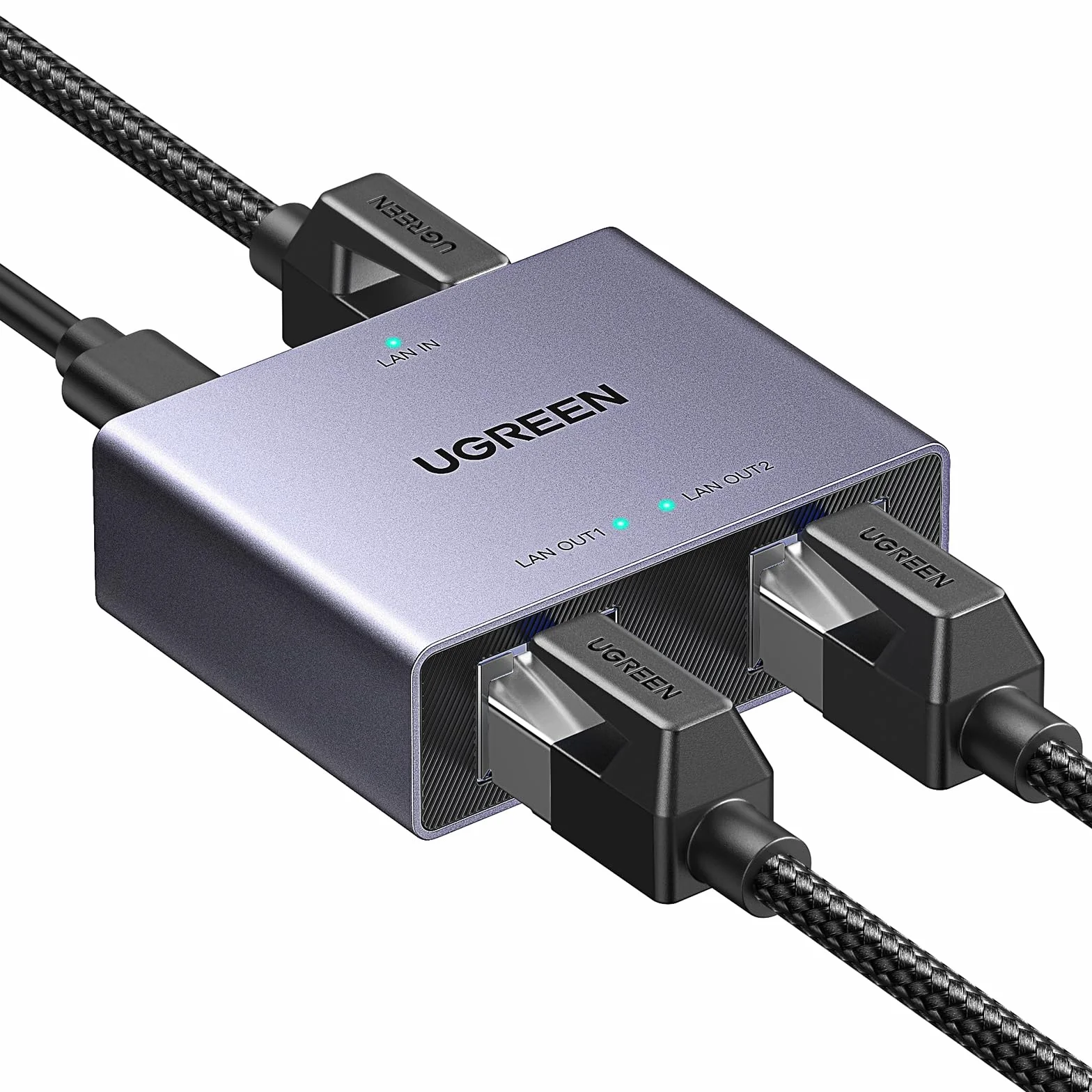 UGREEN Switch Ethernet Splitter Gigabit 1 a 2 1000Mbps, Divisor de Internet LAN, Conmutador de Red RJ45 con Cable USB C Compatible con Ordenadores, Hubs, Televisores, Routers, ADSL