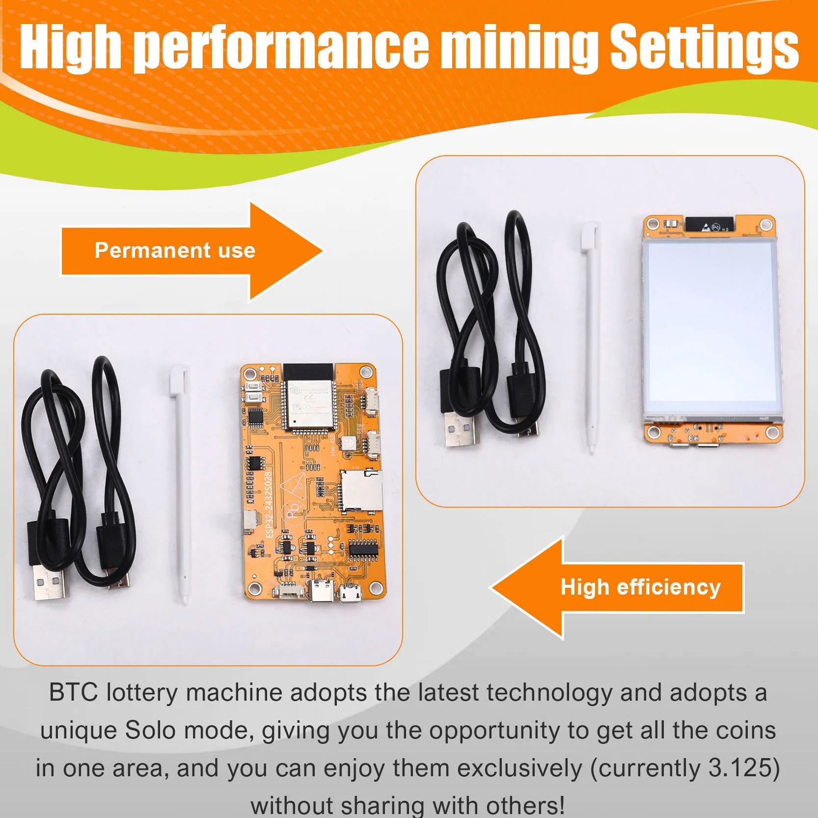 NerdMiner 2 Miner 55-60KH/S BTC Lottery Solo Miner Pantalla de 2,8 Pulgadas Bitcoin BTC Miner Solo Nerd Miner