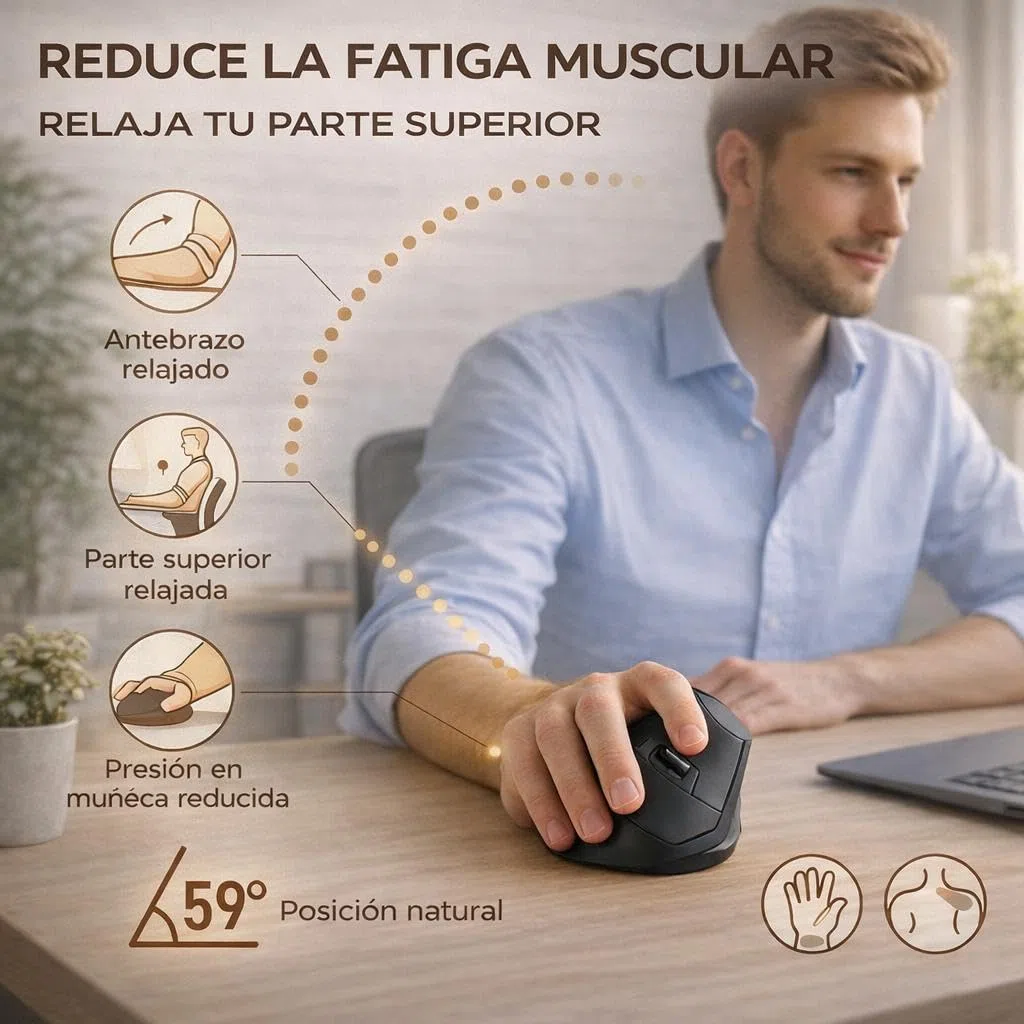 Ratón Vertical Inalámbrico y Ergonómico + Alfombrilla, 1200DPI, 6 Botones, Raton Ergonomico e Inalambrico para Reducir la Tensión en Brazos y Muñecas, 2.4G Raton Silencioso para PC y MacBook