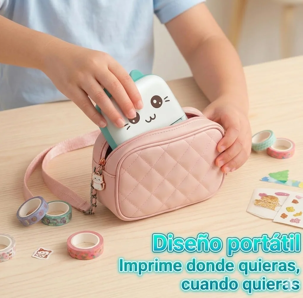 Mini Impresora térmica portátil para móvil con bluethoot. Impresora fotográfica sin Tinta con 1 Rollo de Papel térmico. Mini Printer Infantil Compatible con iOS y Android. Color Azul