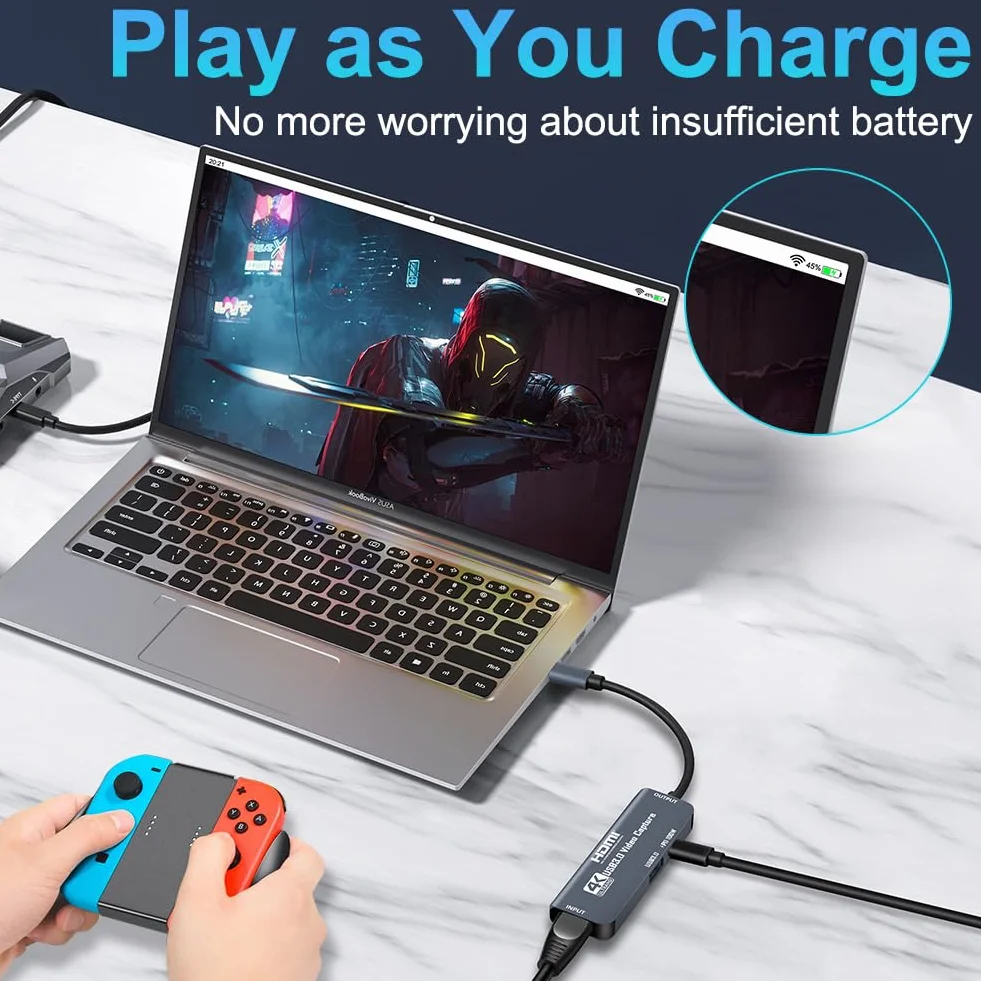 Flintronic Capturadora Video HDMI, 4K 1080P 60FPS, USB C 3.0 Tarjeta Captura Vídeo, 100W PD, Cargar Mientras se USA, para Streaming, Grabación de Juegos y Transmisión en Vivo – Compatible, Enseñanza