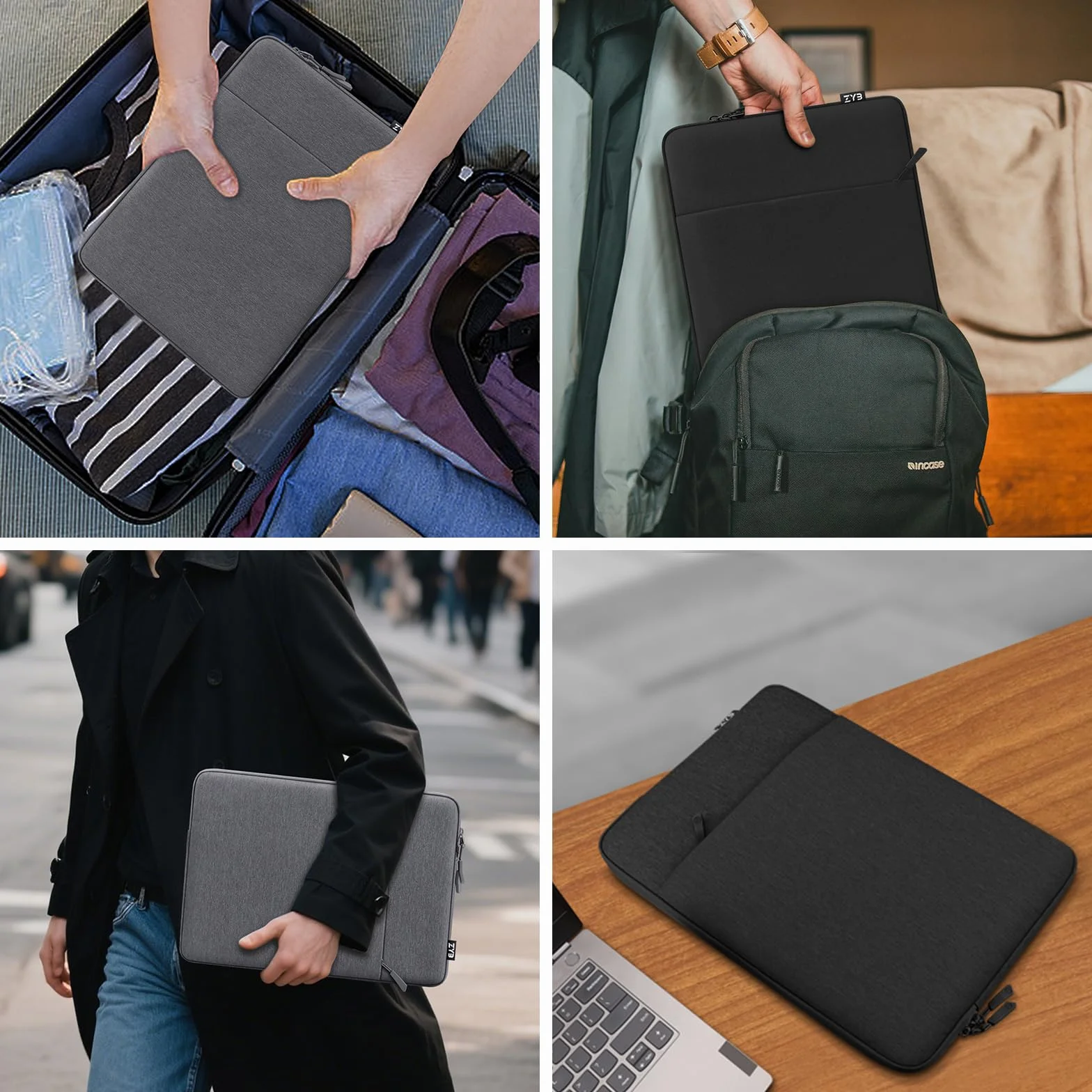 ZYB Impermeable Funda PC Portatil 15,6 Pulgadas, Funda Ordenador 15-15,6 Pulgadas para 15.6" Notebook Lenovo Thinkpad Ideapad HP DELL Acer ASUS Chromebook Surface Laptop MacBook Pro 16 15 Bolsa-Negro