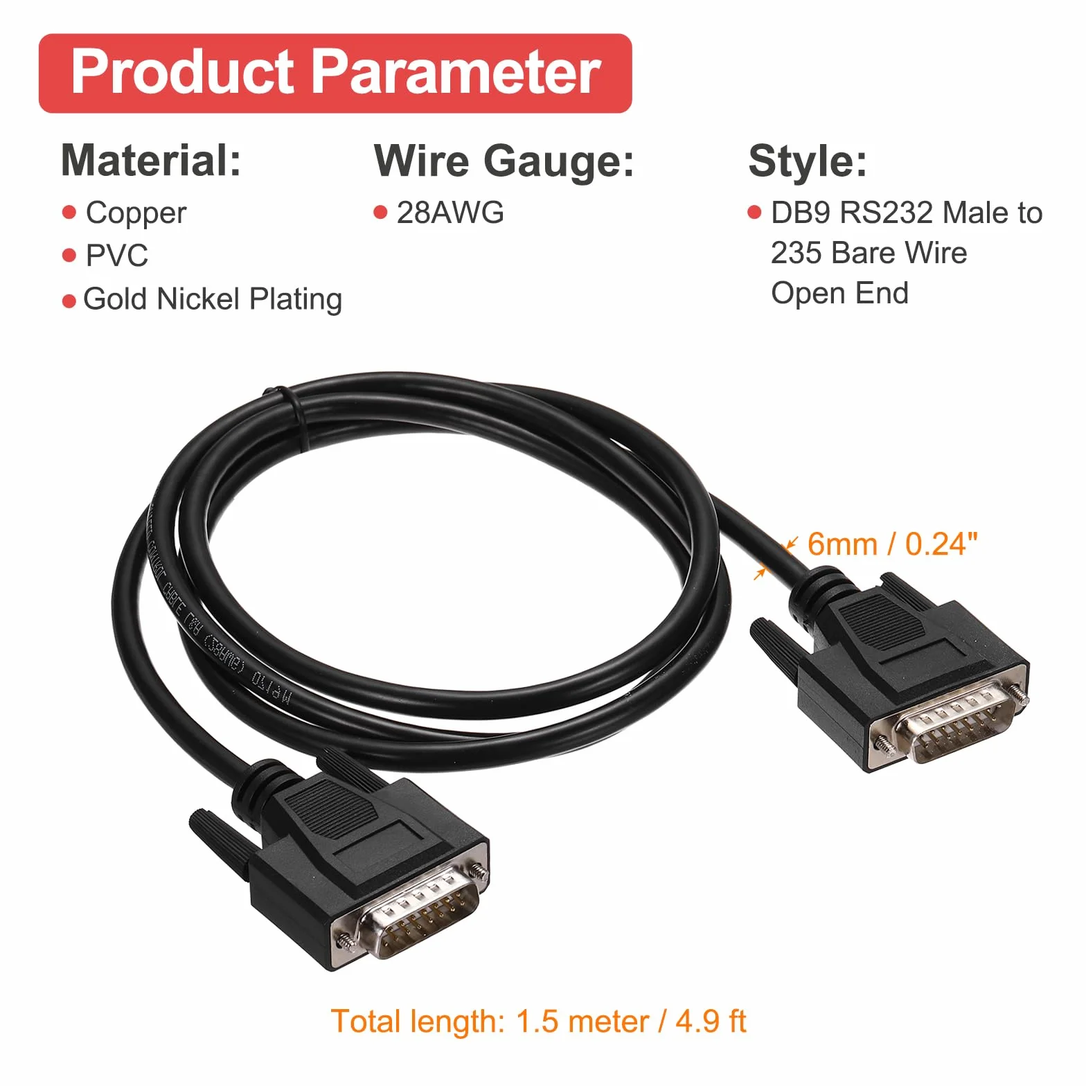 QUARKZMAN Cable Serial DB15, 28AWG Con Blindaje De Aluminio DB15 Macho A Macho Cable Serial Directo Para Comunicación De Datos, 4.9 Pies
