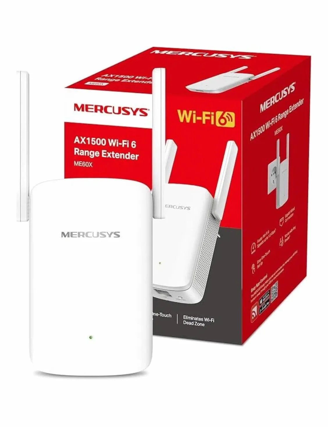 Mercusys ME60X Extensor de Rango Wi-Fi 6 AX1500, Doble Banda 2.4GHz 300Mbps y 5GHz 1201Mbps, Conexión Gigabit Ethernet, Fácil Configuración con WPS, Compatible con EasyMesh