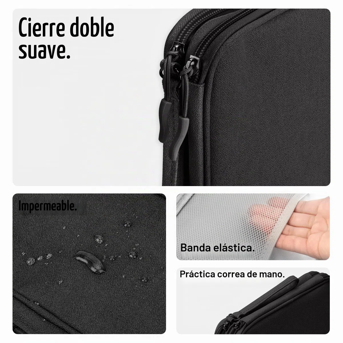 Arae Organizador de Cables para Viaje con Doble Capa - Bolsa Técnica Impermeable para Cargadores, Teléfonos, Auriculares, Tarjetas | Travel Essentials para Viajes Accesorios, L, Negro