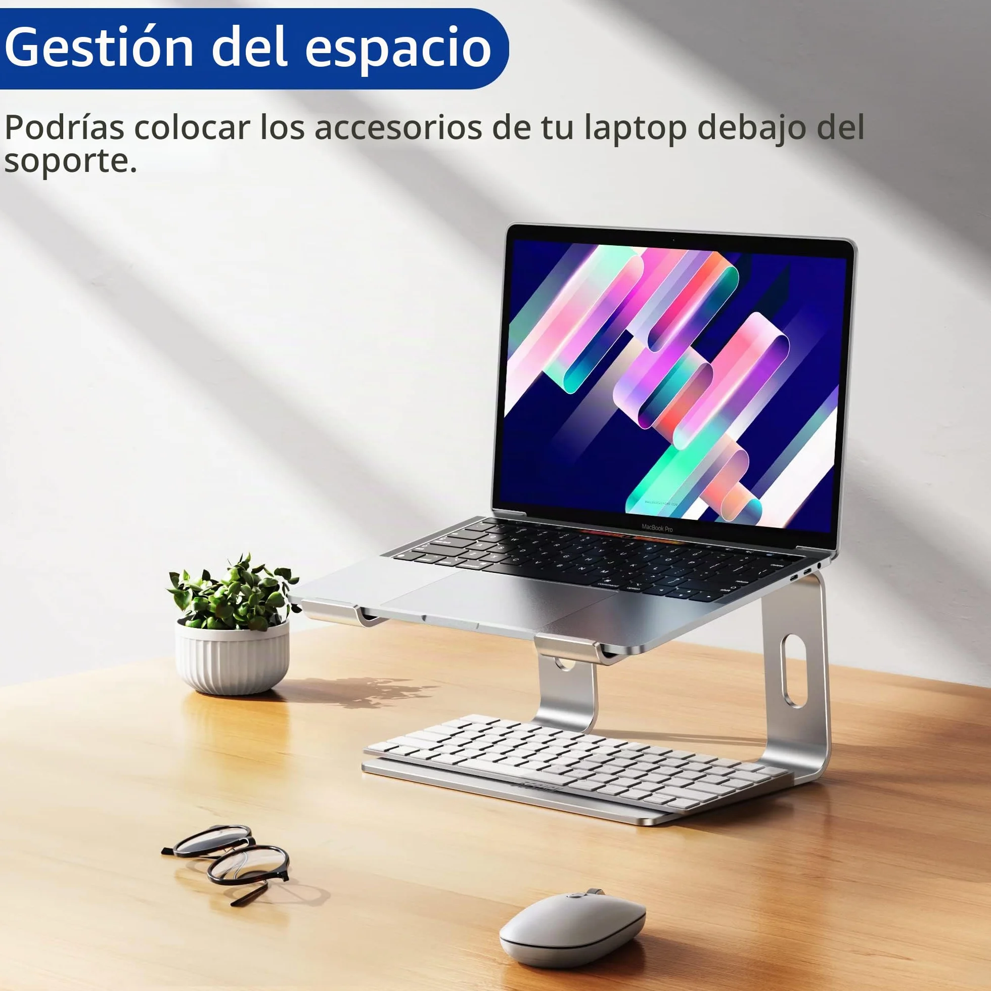 BESIGN LS03S Soporte Portátiles, Soporte de Aluminio Ergonómico para Portátiles Compatible con 10-15,6", Metal Plata