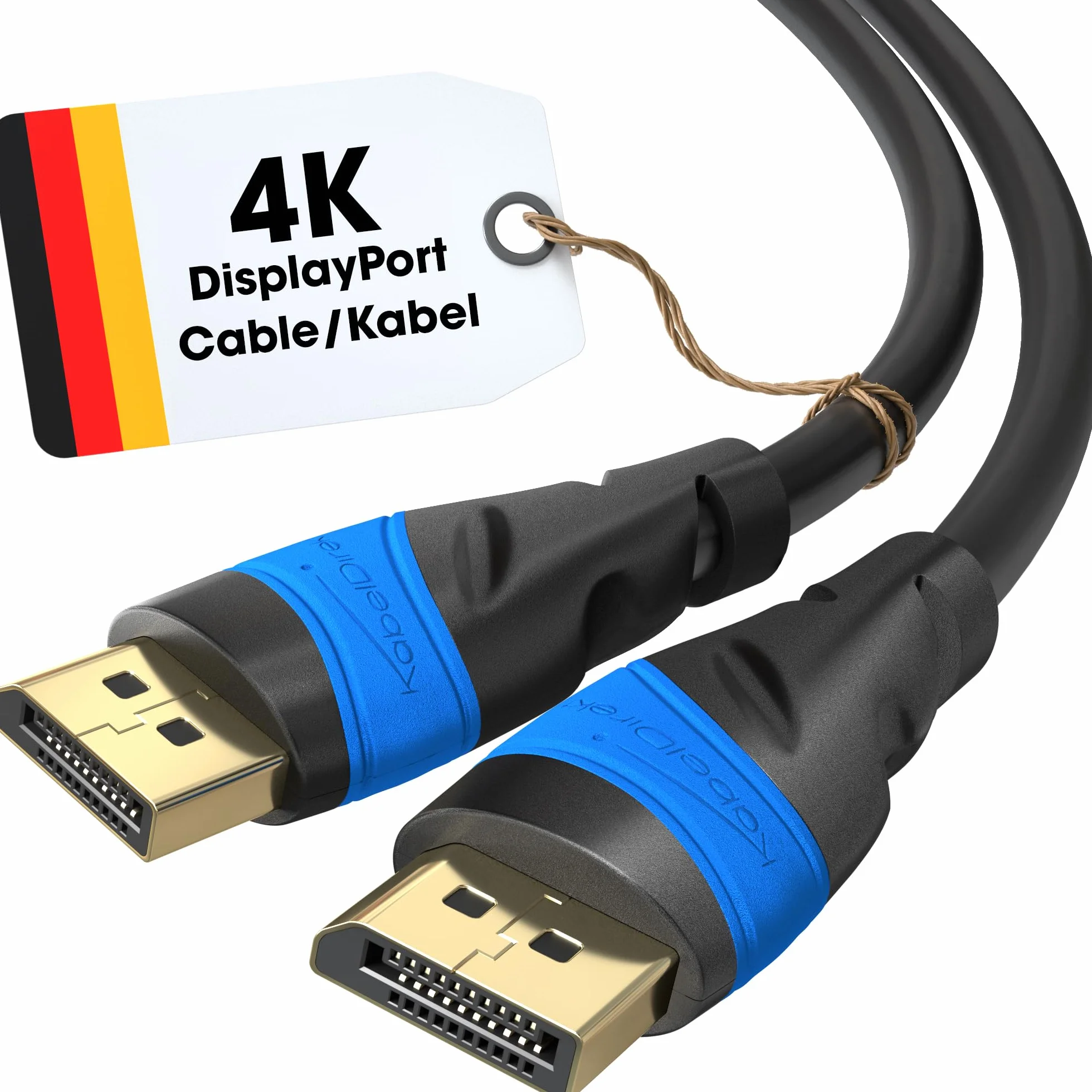 KabelDirekt – Cable DisplayPort 4K/60Hz – 10 m – inmunidad contra interferencias gracias a su múltiple blindaje (cable DP para PC y monitores de juego 4K de alta resolución, sin parpadeos a 60Hz)