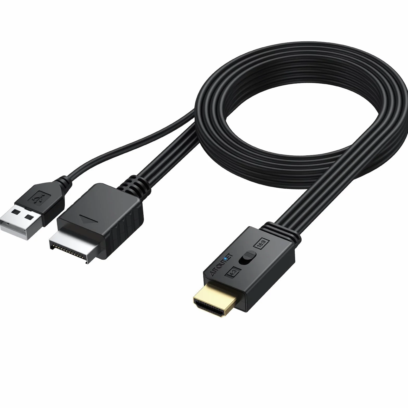 AUTOUTLET Convertidor PS2 a HDMI, Cable HDMI para PS2 y PS1, Interruptor de Relación de Aspecto 4:3/16:9
