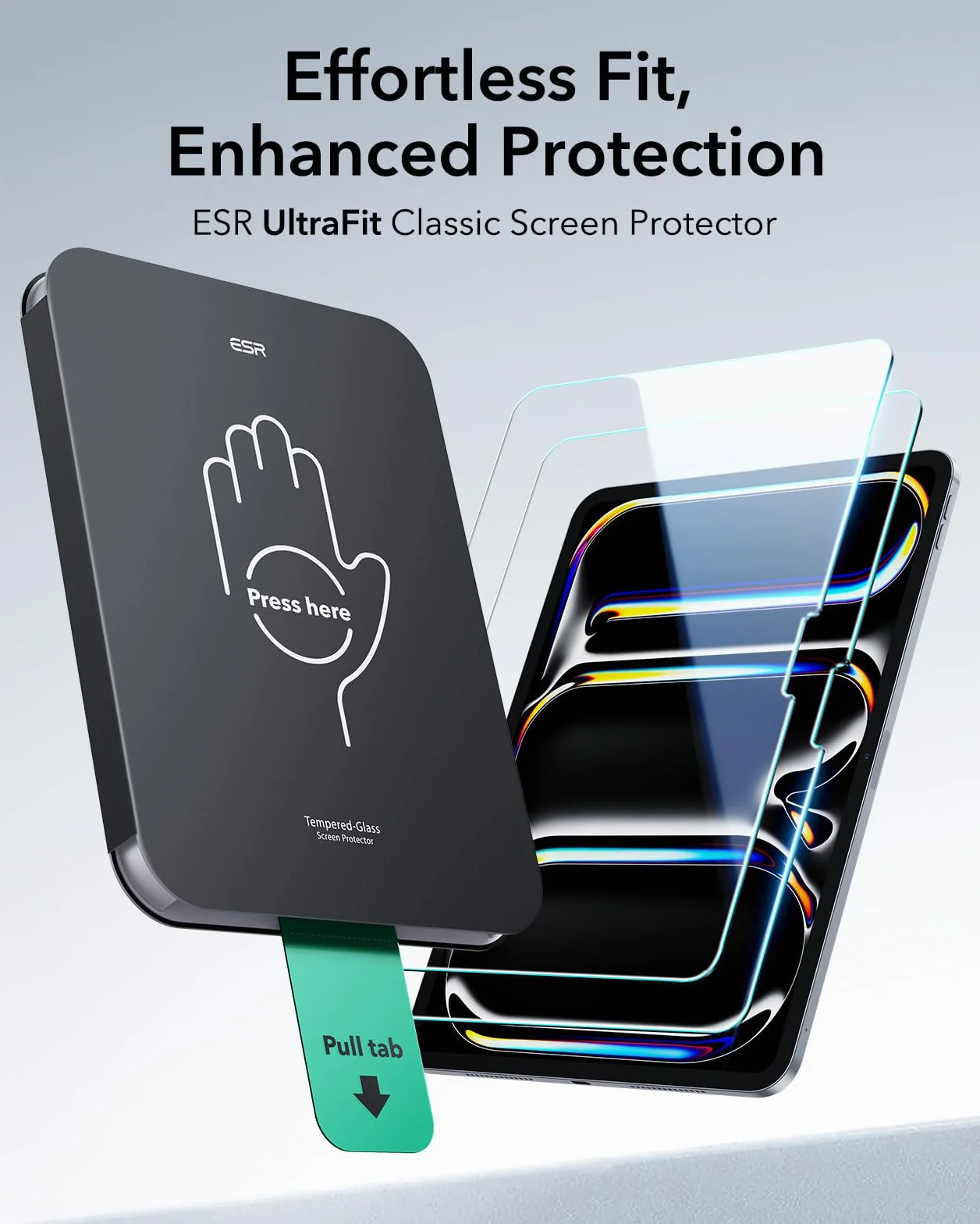 ESR 2 Piezas, Protector Pantalla para iPad Pro 11 Pulgadas M5/M4 (2025/2024), Cristal Vidrio Templado 9H con Bandeja UltraFit, Antiarañazos, Transparencia HD, Sin Burbujas, Compatible con Pencil
