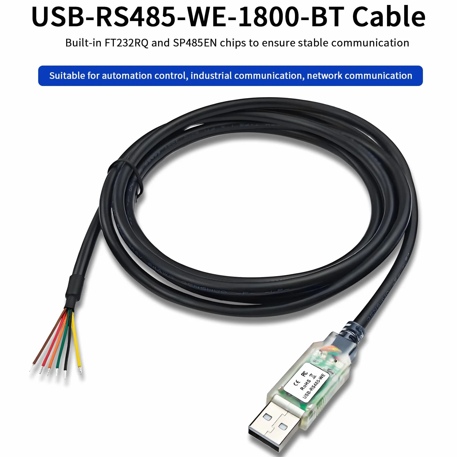 Cable USB-RS485-WE-1800-BT, convertidor adaptador de cable serie USB a RS485 con chip FT232RQ (1,8 m)