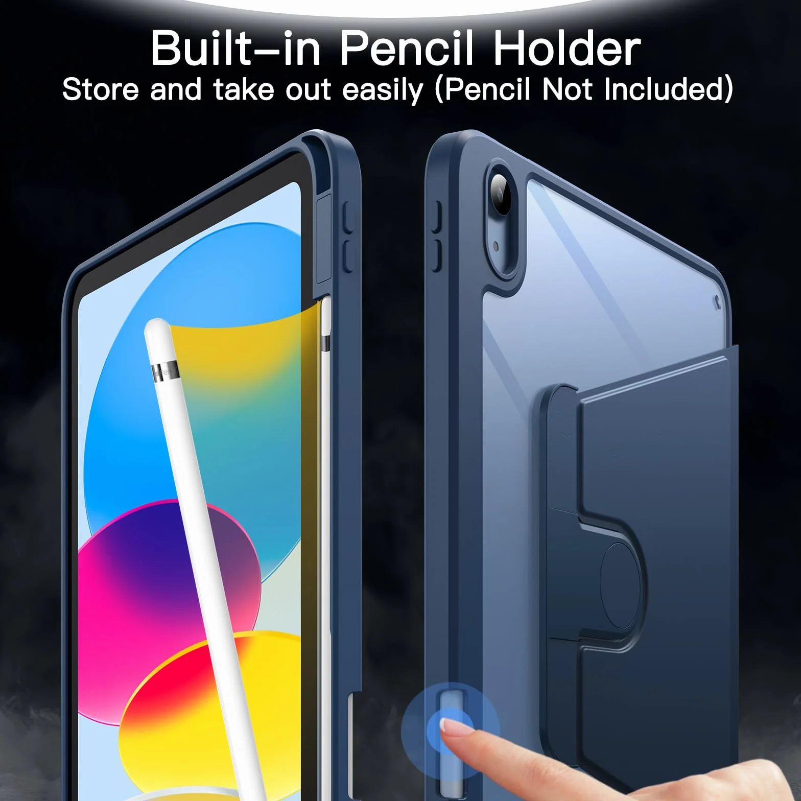 JETech Funda Giratoria para iPad (A16) 11.ª/10.ª Generación (2025/2022) con Soporte para Pencil, Carcasa Soporte Rotación de 360 Grados Protectora Respaldo Clara (Marino)