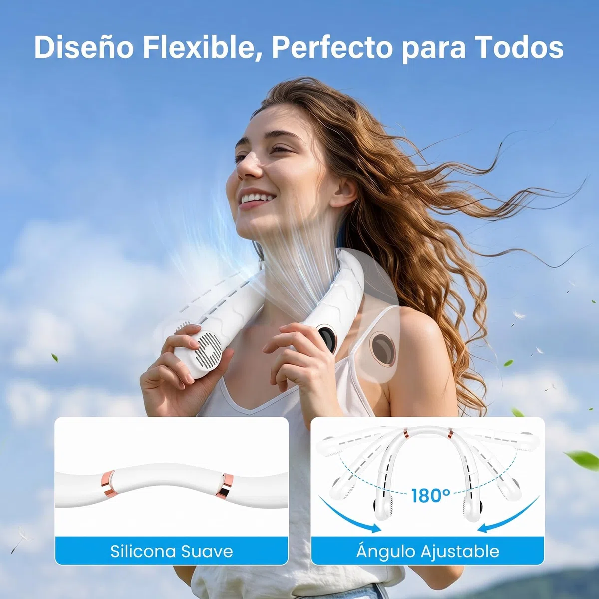 SHINER Ventilador de Cuello Portátil, Mini Ventilador Cuello Silencioso Recargable por USB con Pantalla LCD, Flujo de Aire Envolvente de 360°, 3 Velocidades, Ideal Para la Oficina, Viajes y Deportes