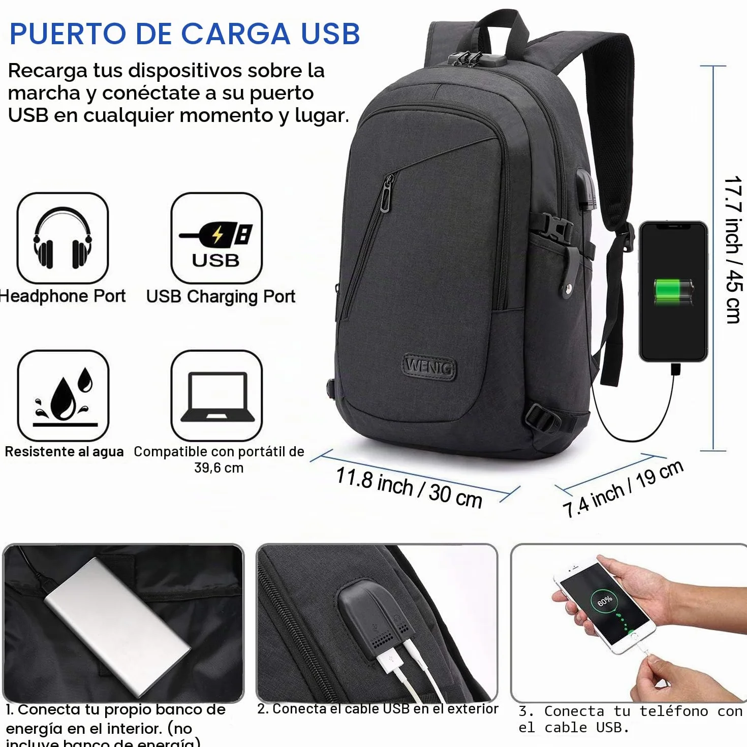 Mochila Hombre Mochila Antirrobo Impermeable,Mochila Ordenador Portatil 15.6 Pulgadas Mochila Portatil con Puerto USB,Mochila Backpack Bolsa para Negocio Trabajo Diario Viaje Escolares,Negro
