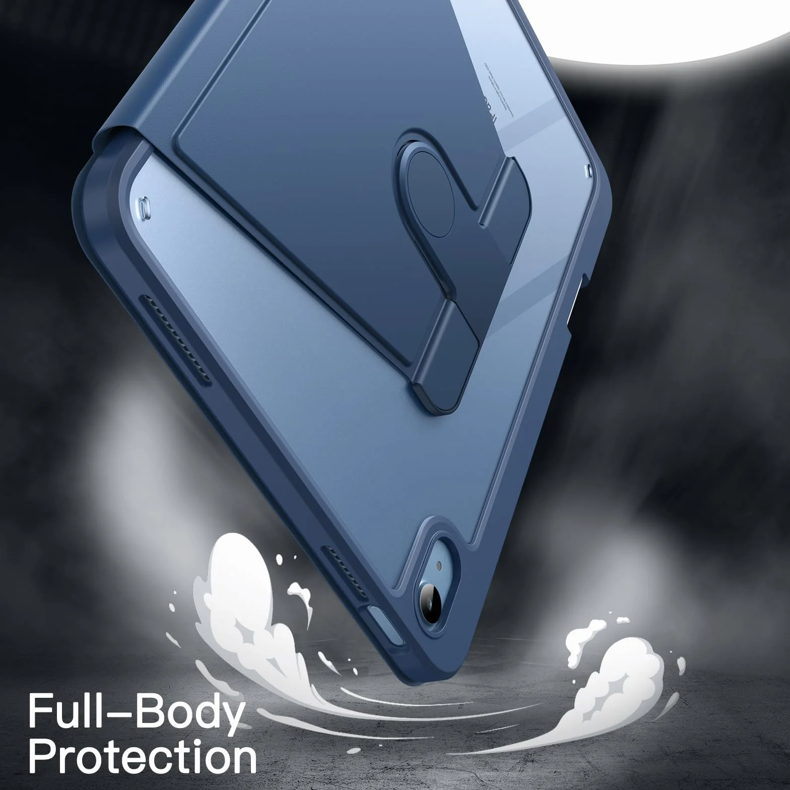 JETech Funda Giratoria para iPad (A16) 11.ª/10.ª Generación (2025/2022) con Soporte para Pencil, Carcasa Soporte Rotación de 360 Grados Protectora Respaldo Clara (Marino)