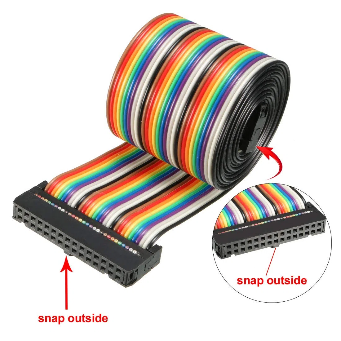sourcing map Cable Plano Idc 30 Pines Flexible Multicolor Cinta Arco Iris Cable Puente 128cm 2.54mm Pitch,1pcs