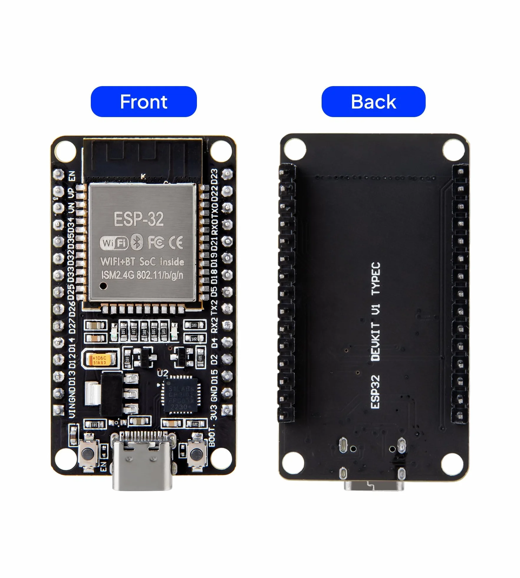 ELEGOO 3PCS Placa de Desarrollo ESP32 Type C-USB, Microcontrolador de Doble Núcleo WiFi+Bluetooth de Modo Dual a 2.4 GHz para Arduino IDE, MicroPython, NodeMCU, Compatible con Ap/STA/Ap+STA