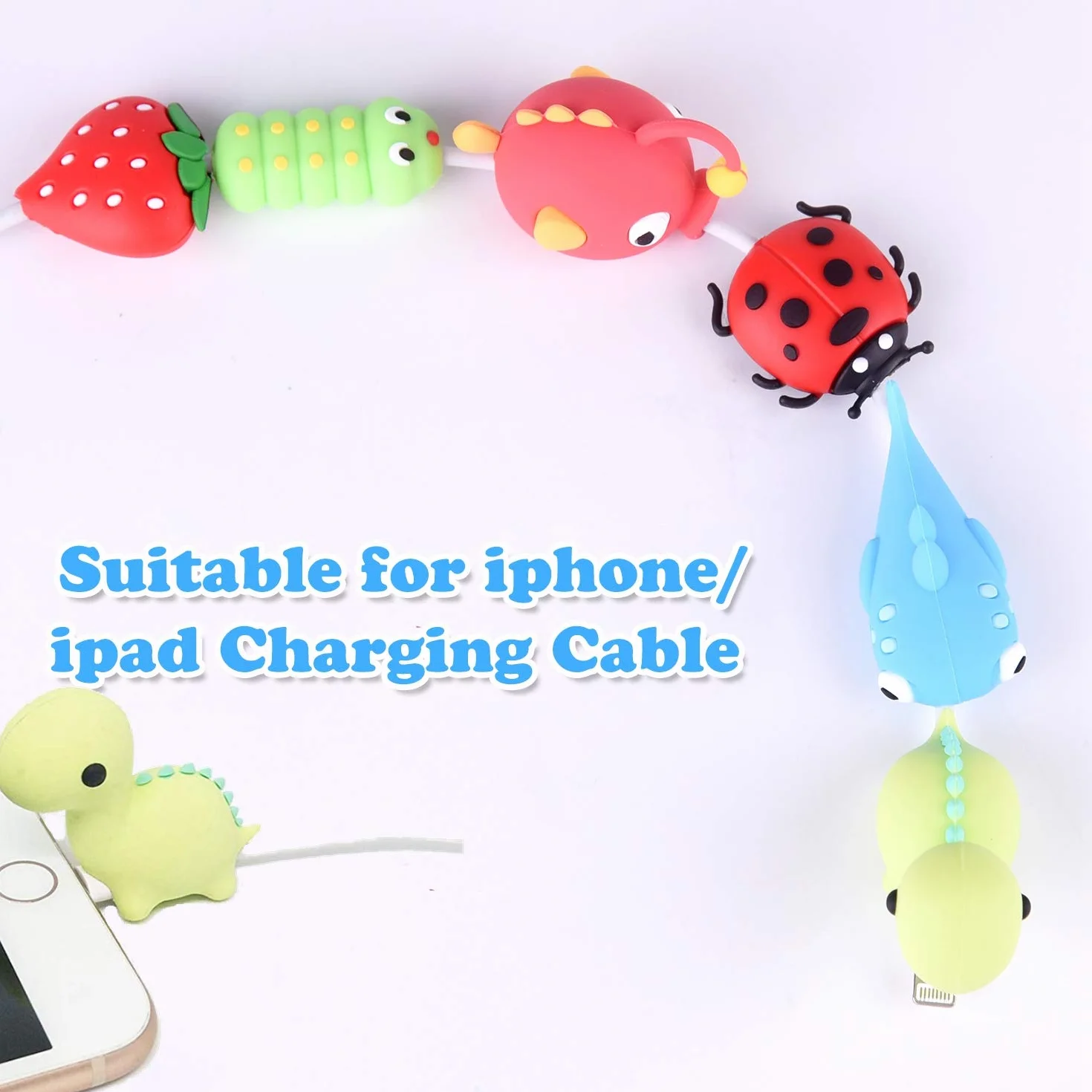 TUPARKA 18 Pcs Protector de Cable de Cargador,Cable USB Lightning, Fish Dinosaur Animals Protector de Cable para iPhone iPad,Todos los Móviles
