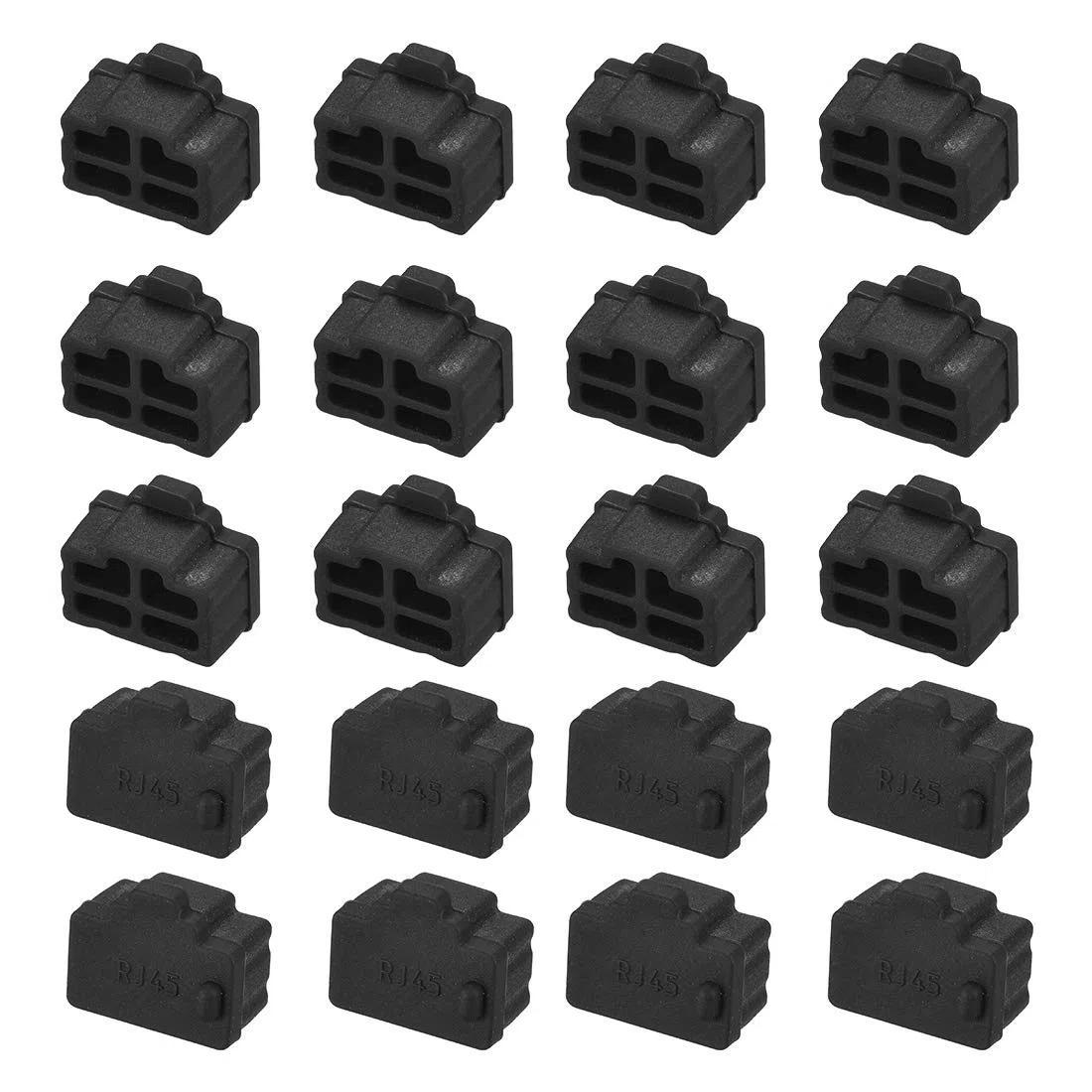sourcing map 20 Piezas RJ45 Silicona Protectores Ethernet Concentrador Puerto Anti Polvo Tapa Cubierta 12mmx8,3mm Negro
