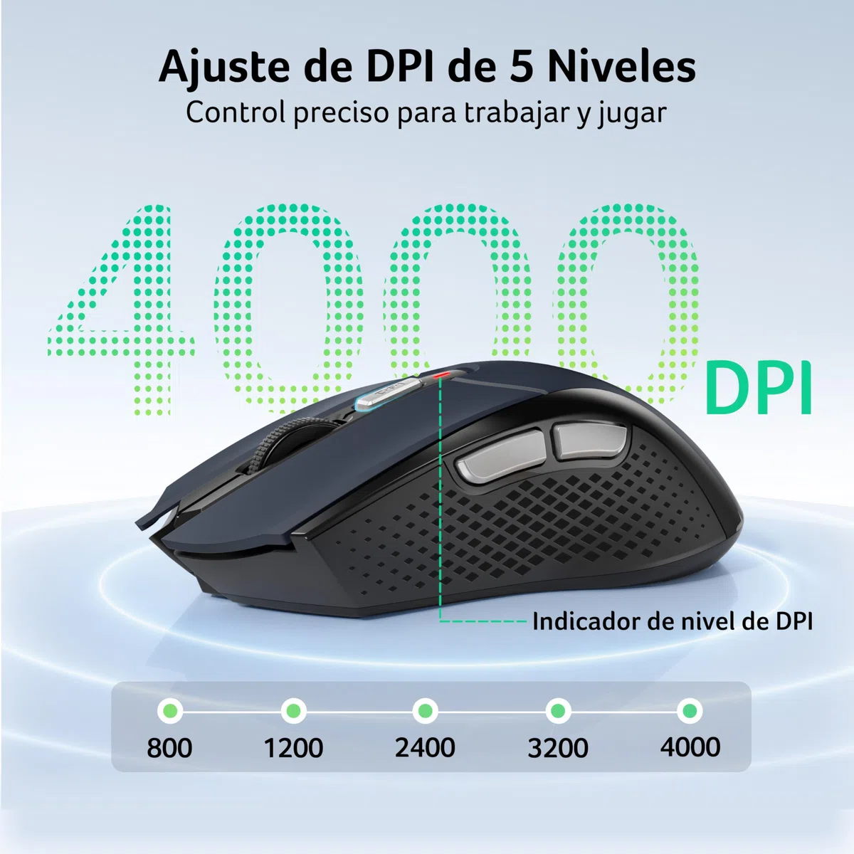 Acer Ratón Inalámbrico 4000 dpi, Wireless Mouse 2.4GHz con 5 Niveles de dpi Ajustables, Ratón sin Cables a Pilas, Ratón USB-A para Portátil, PC y Chromebook